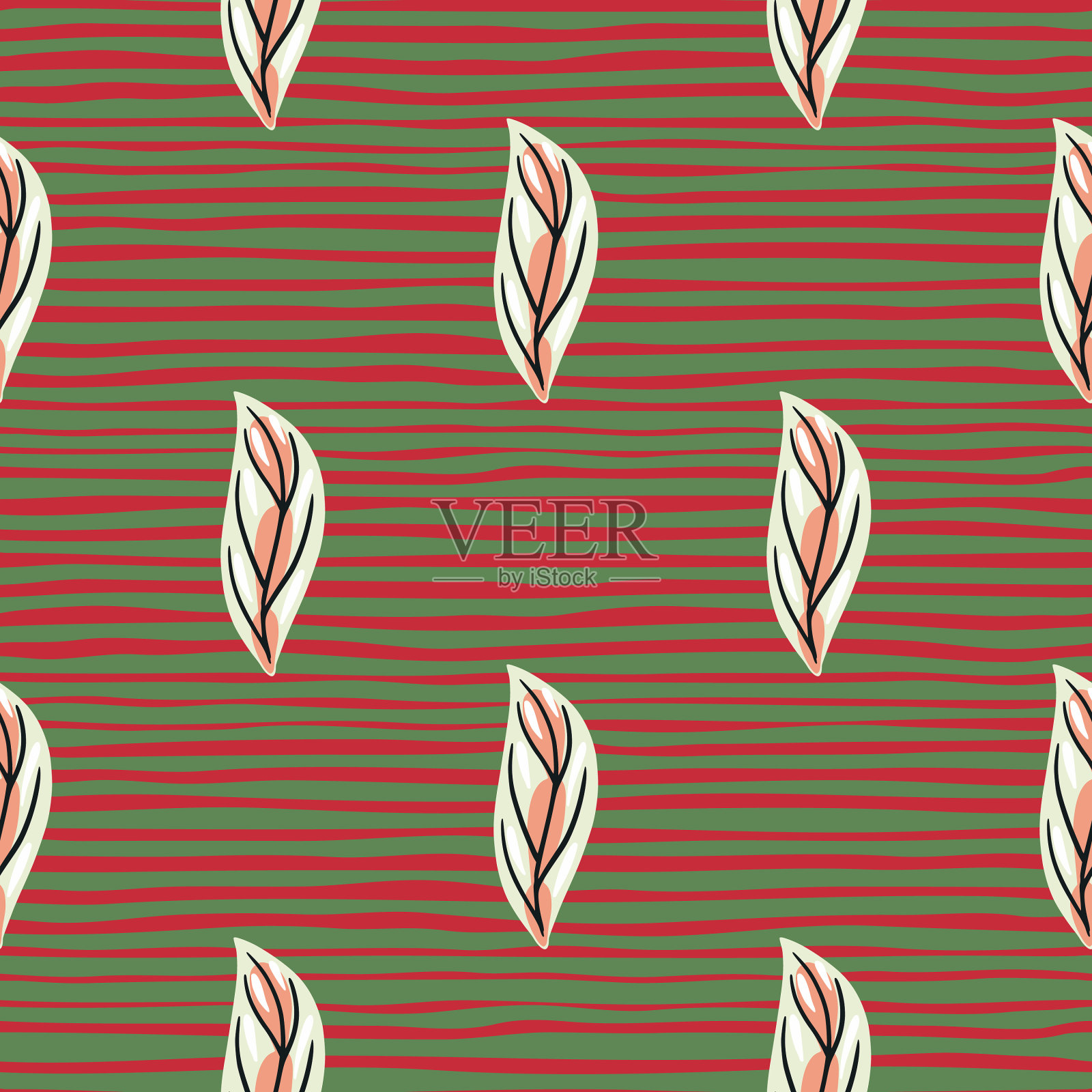 手绘无缝涂鸦图案与白色插画图片素材