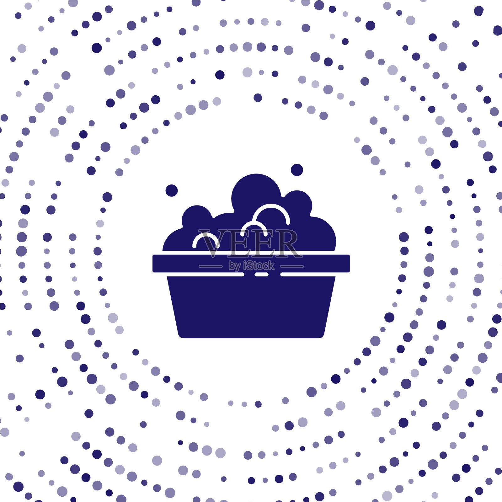 带有肥皂泡沫图标的蓝色塑料盆插画图片素材