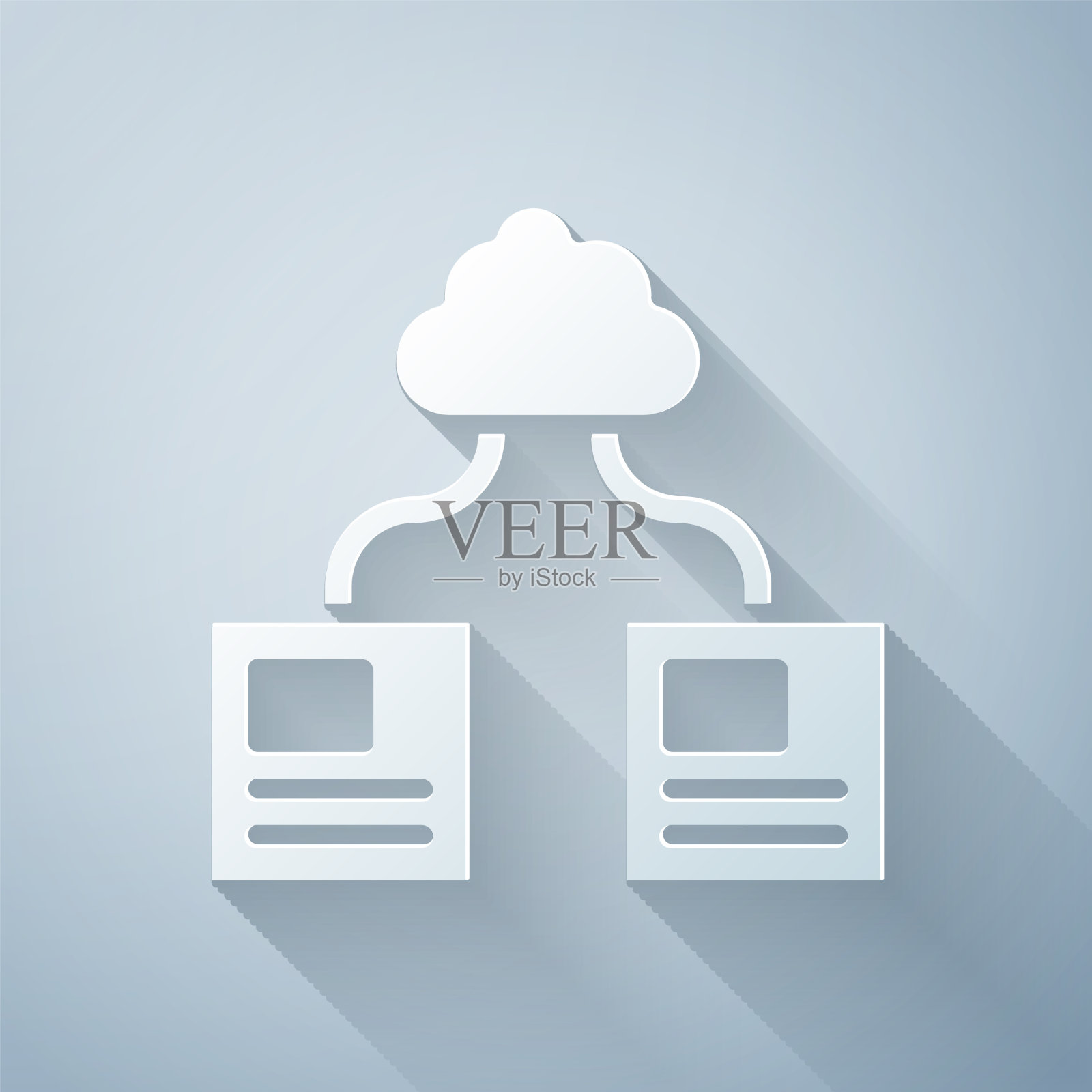 剪纸云技术数据传输和插画图片素材