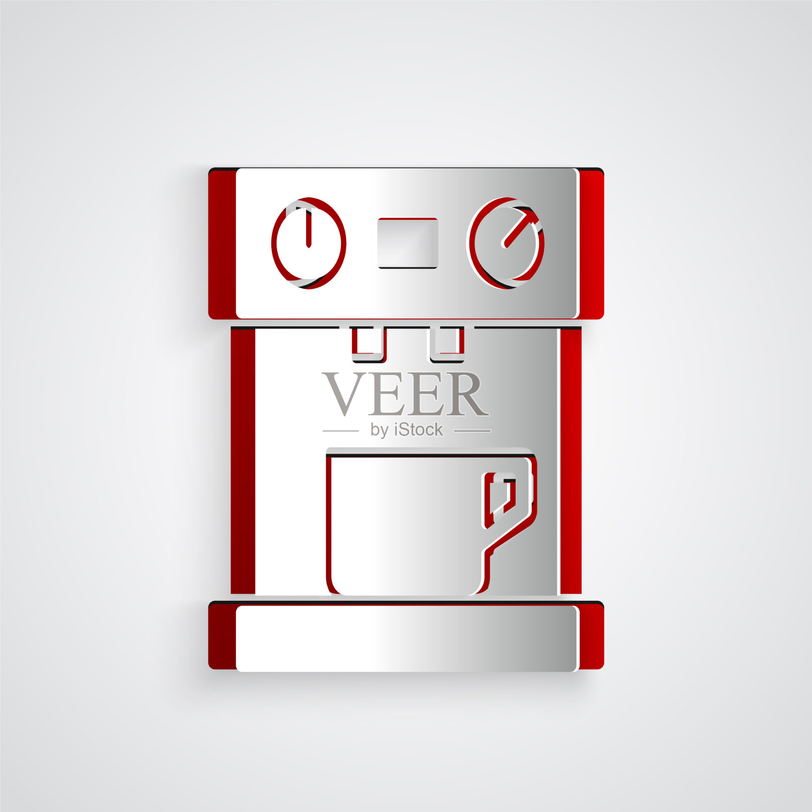 剪纸咖啡机图标孤立在灰色插画图片素材