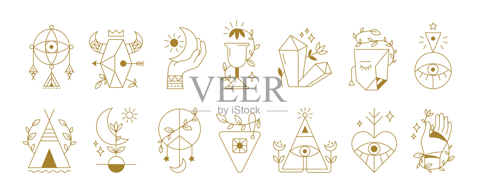 神秘的象征波西米亚民族和炼金术的图标插画图片素材