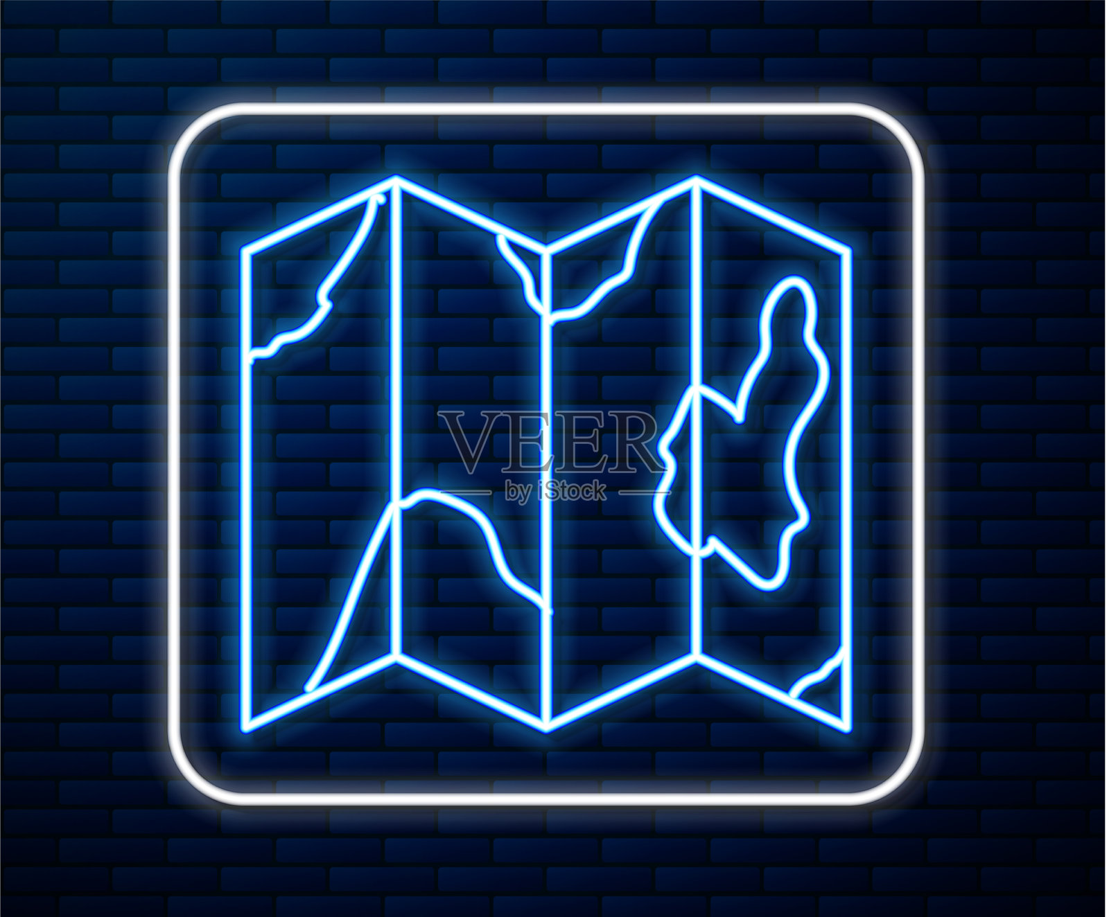 发光的霓虹灯线在地图上定位森林插画图片素材