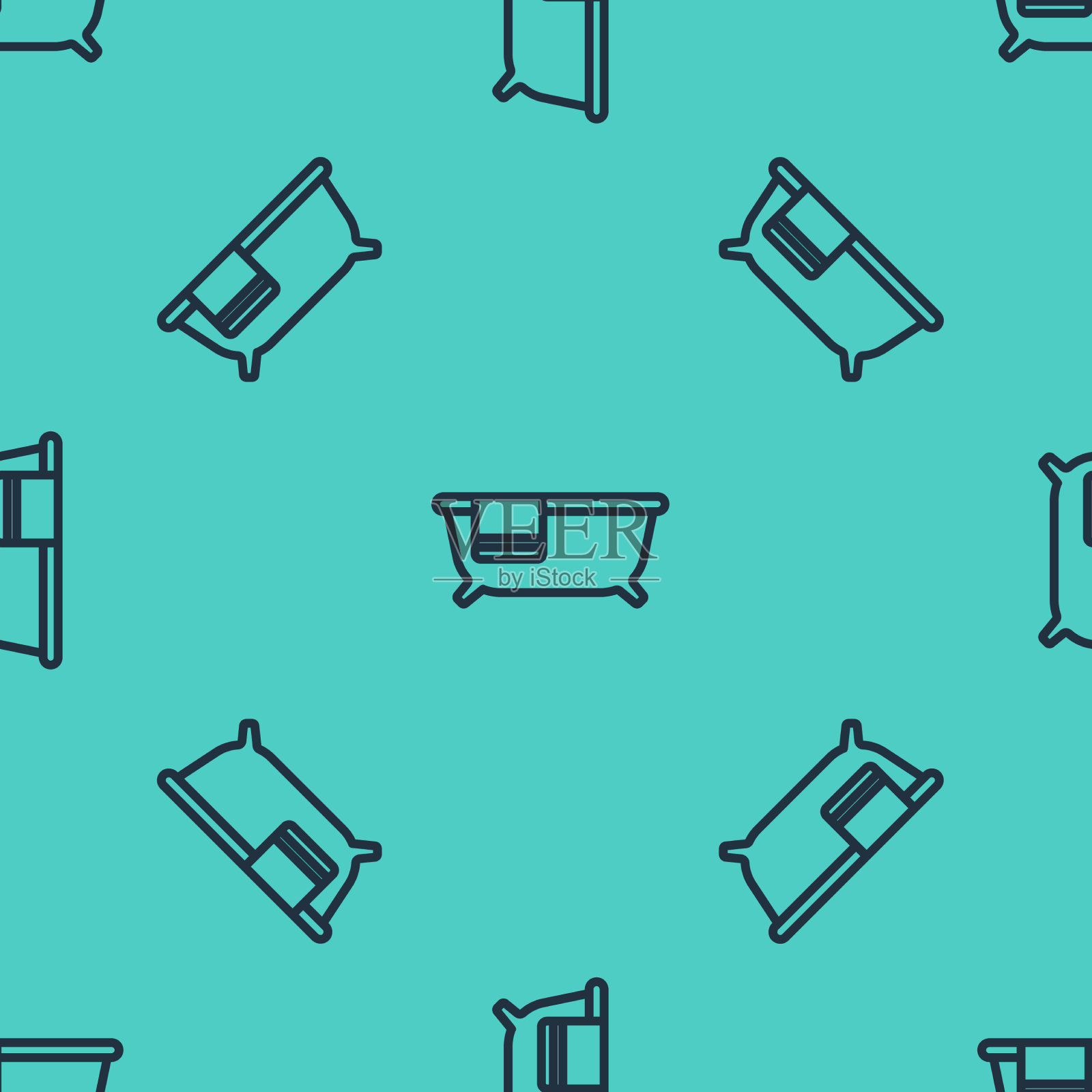 浴缸图标黑线隔离无缝图案插画图片素材