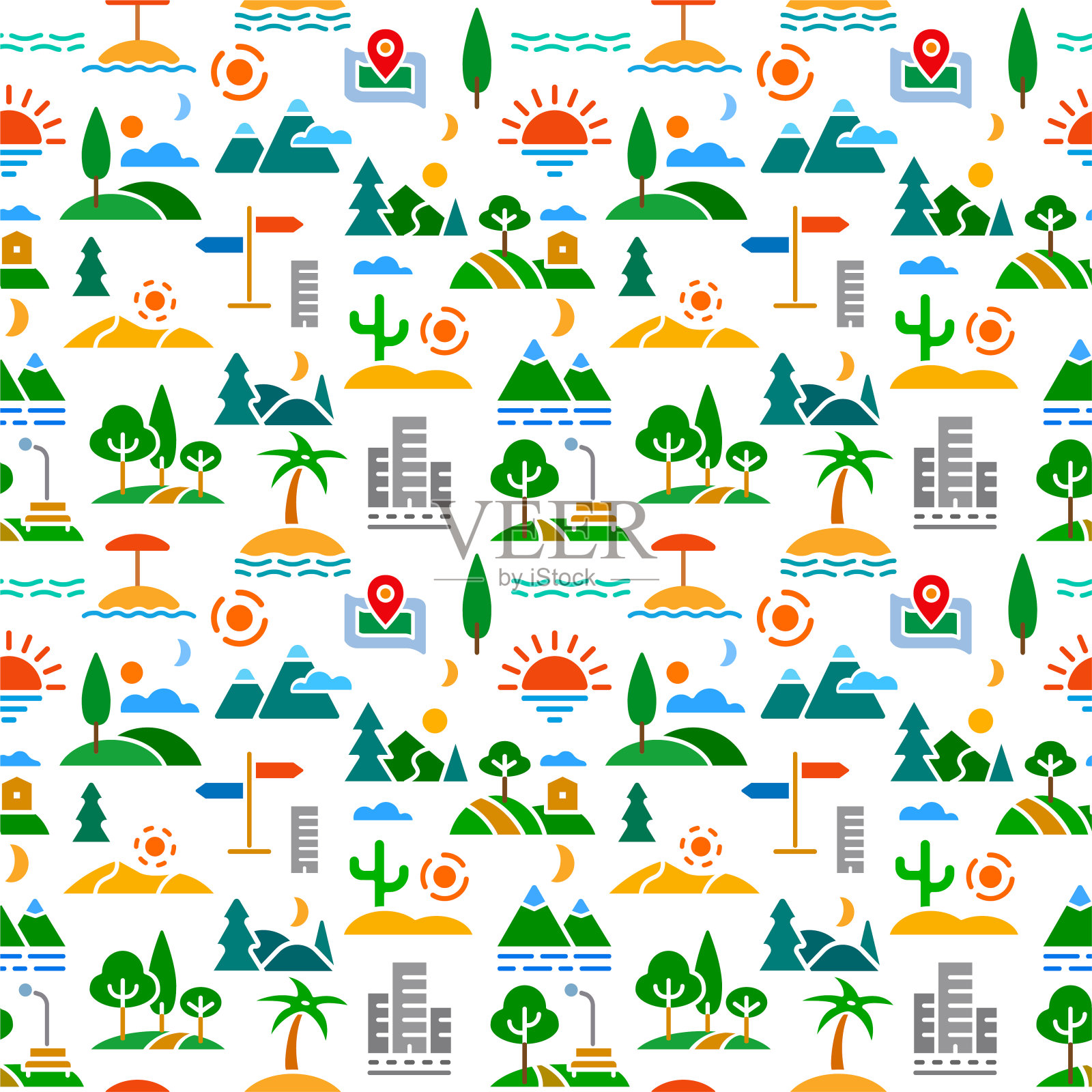 景观无缝色彩图案插画图片素材