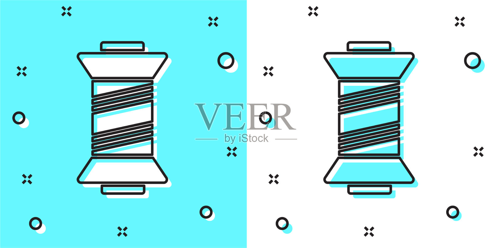 线轴图标上的缝纫线被隔离在黑线上插画图片素材