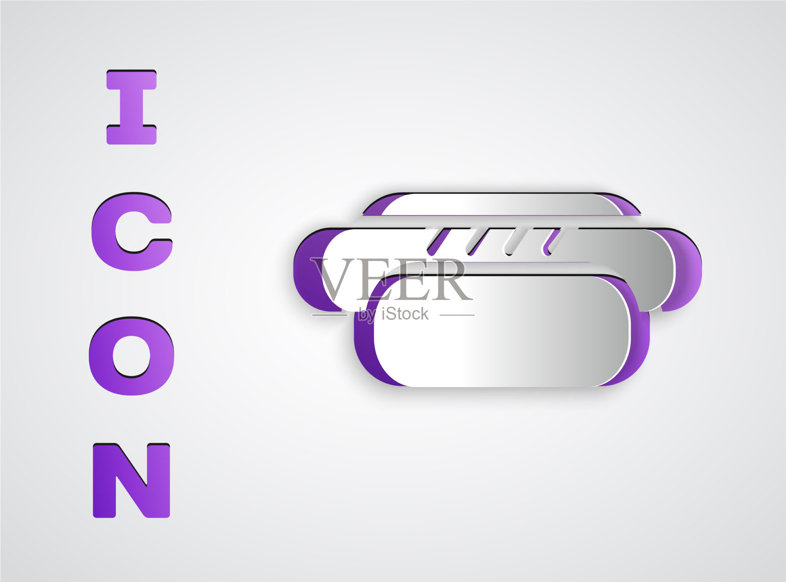 剪纸热狗三明治图标孤立在灰色图标素材