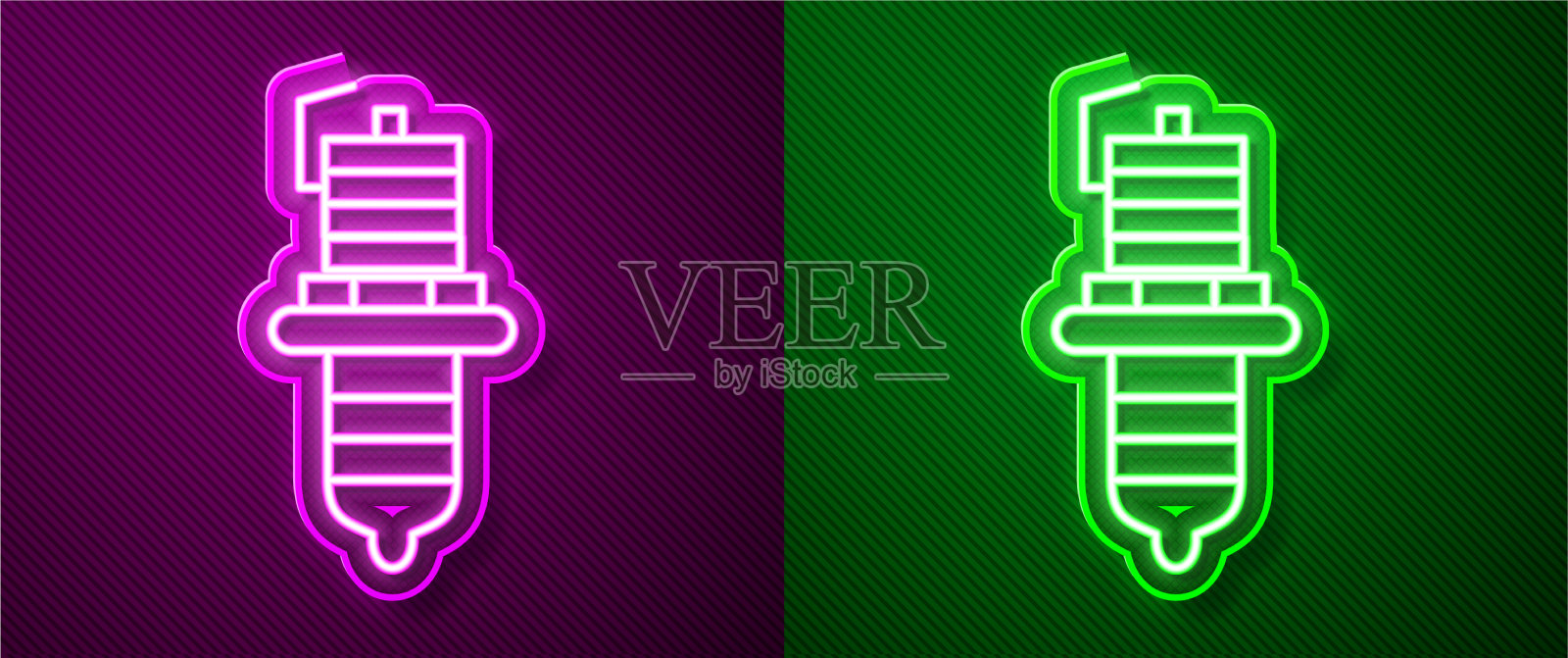 发光的霓虹灯线汽车火花塞图标隔离插画图片素材