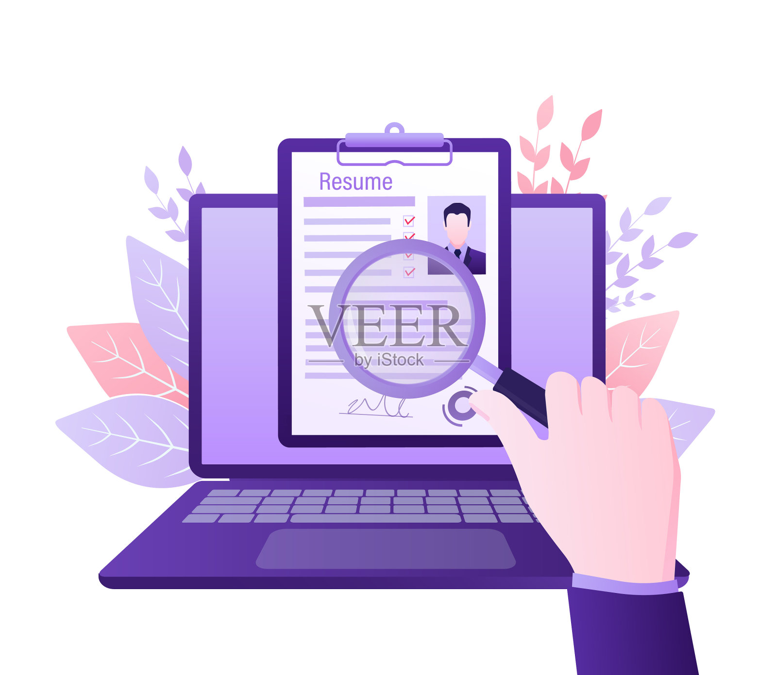 简历人在平板风格的移动应用程序设计元素图片