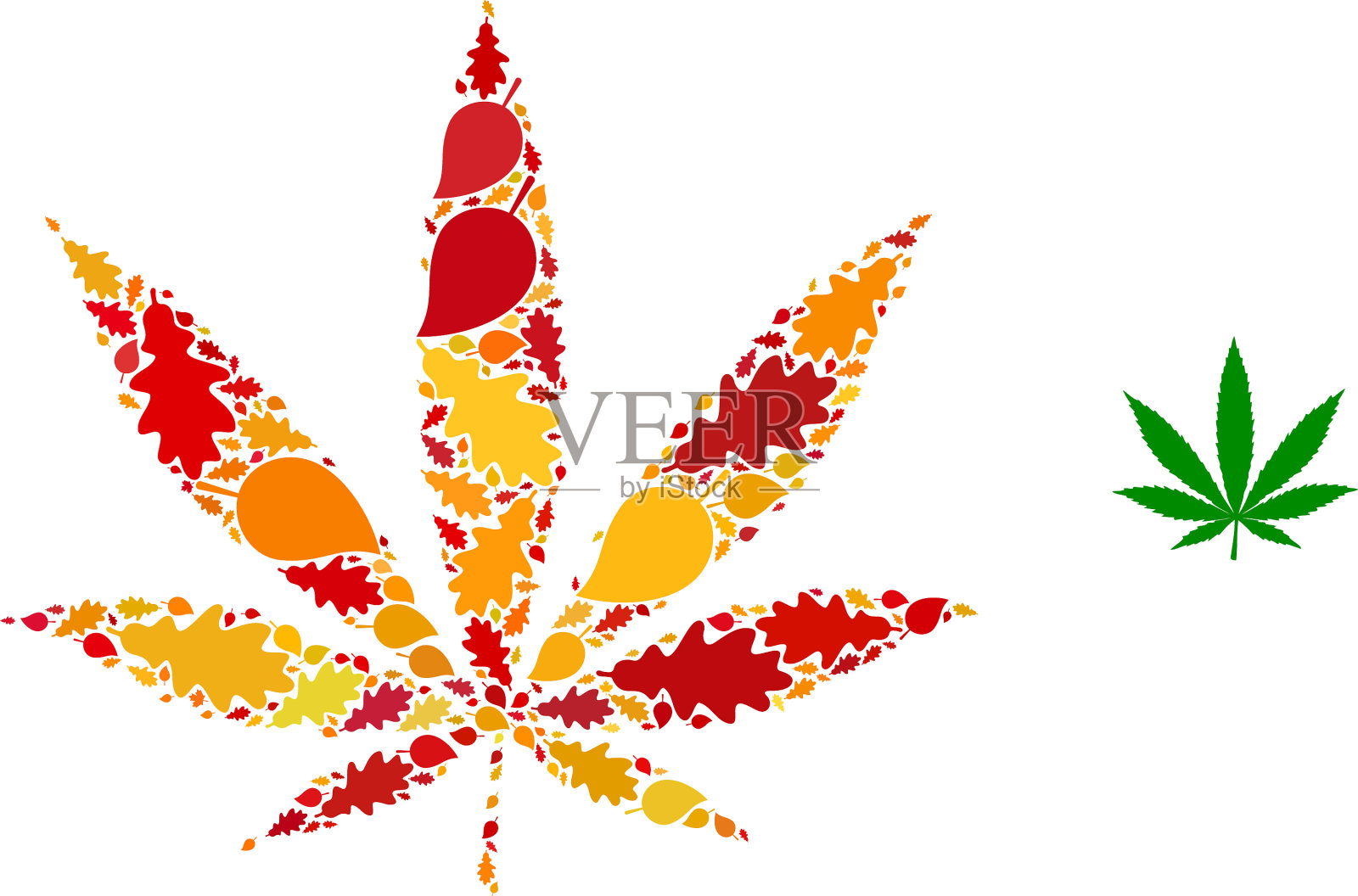大麻秋天组成图标与秋天的叶子插画图片素材
