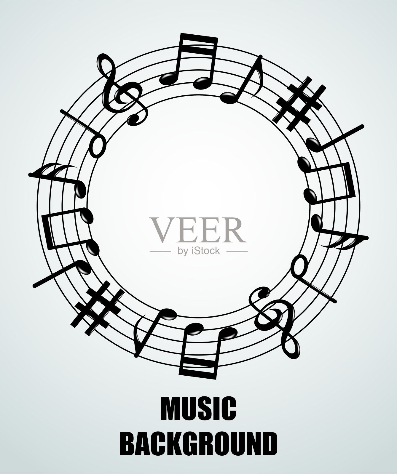 摘要音乐音符旋律背景。白色背景上的黑色音符符号。向量。插画图片素材