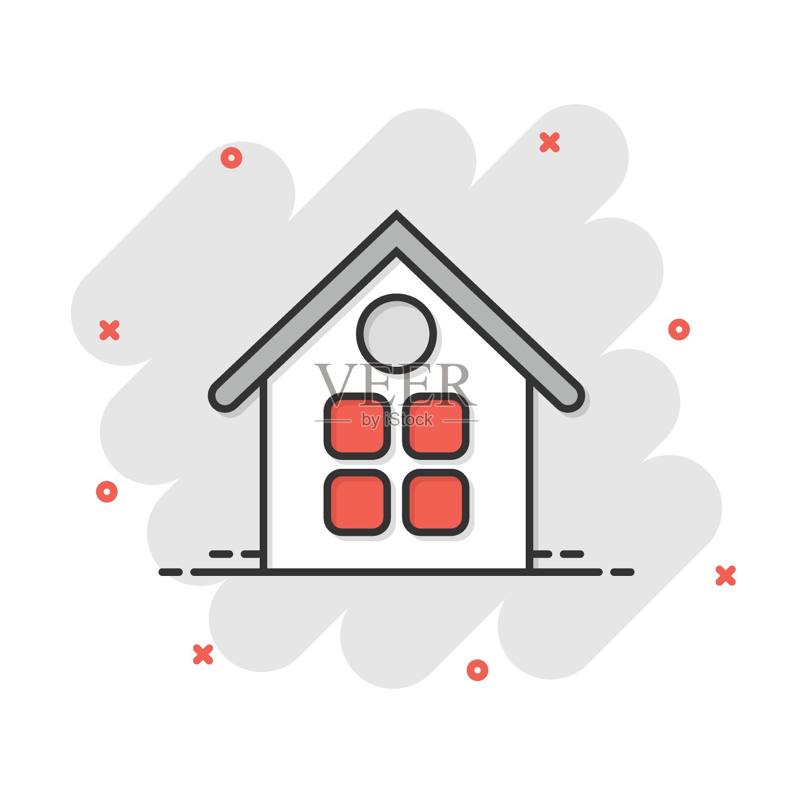 漫画风格的建筑图标：房屋卡通矢量插画图标素材