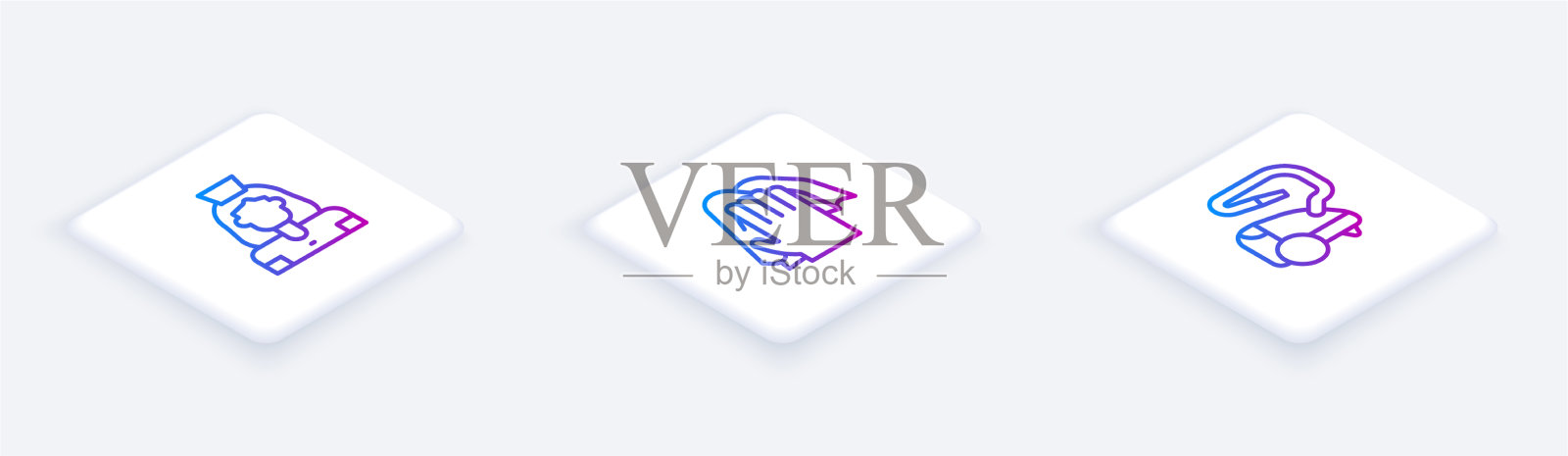 设置等距线清洁女工服务和图标素材