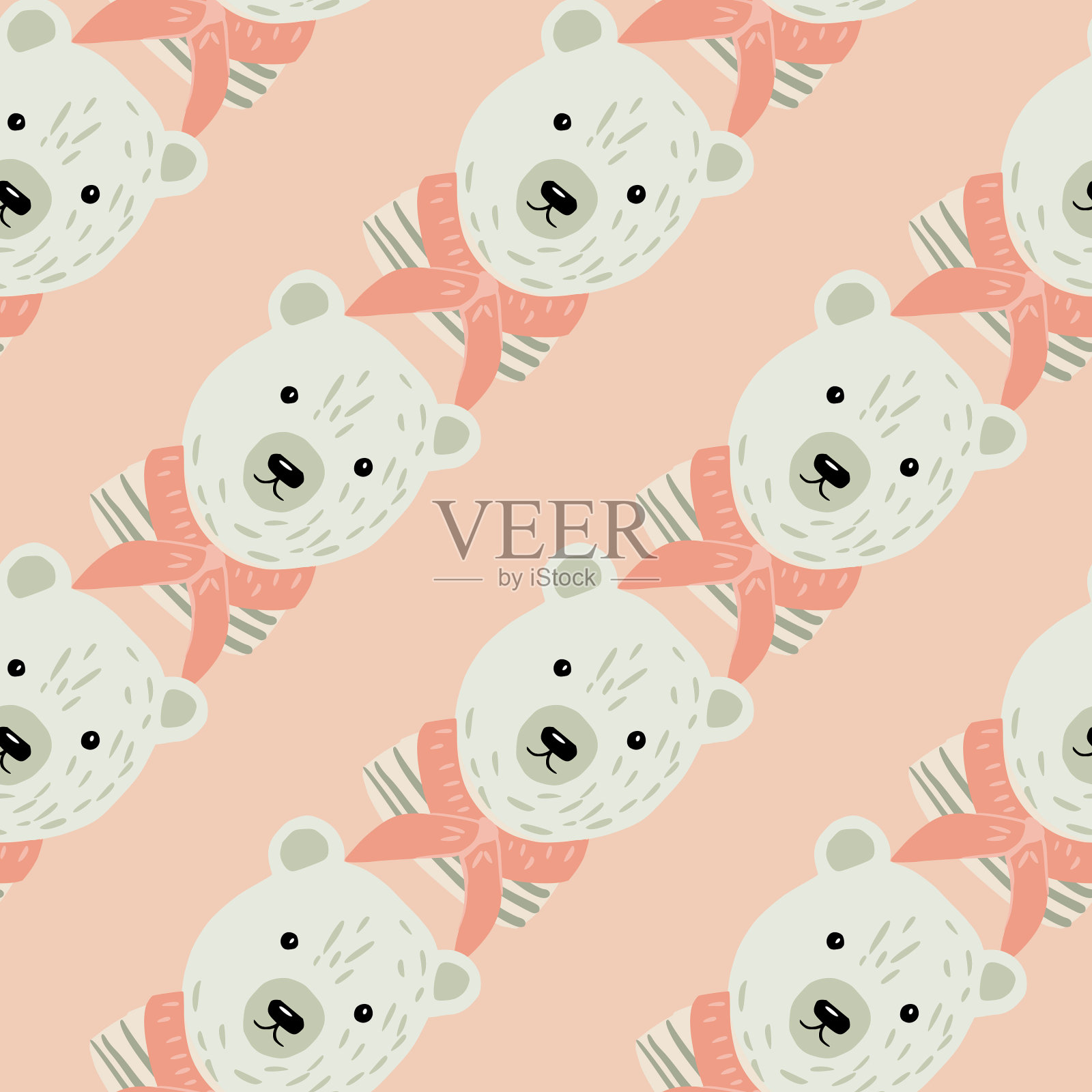 粉彩调色板无缝模式与灰色可爱插画图片素材