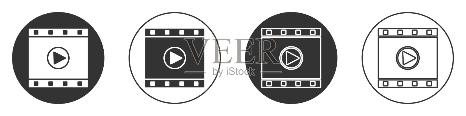 黑色播放视频图标孤立的白色背景图标素材