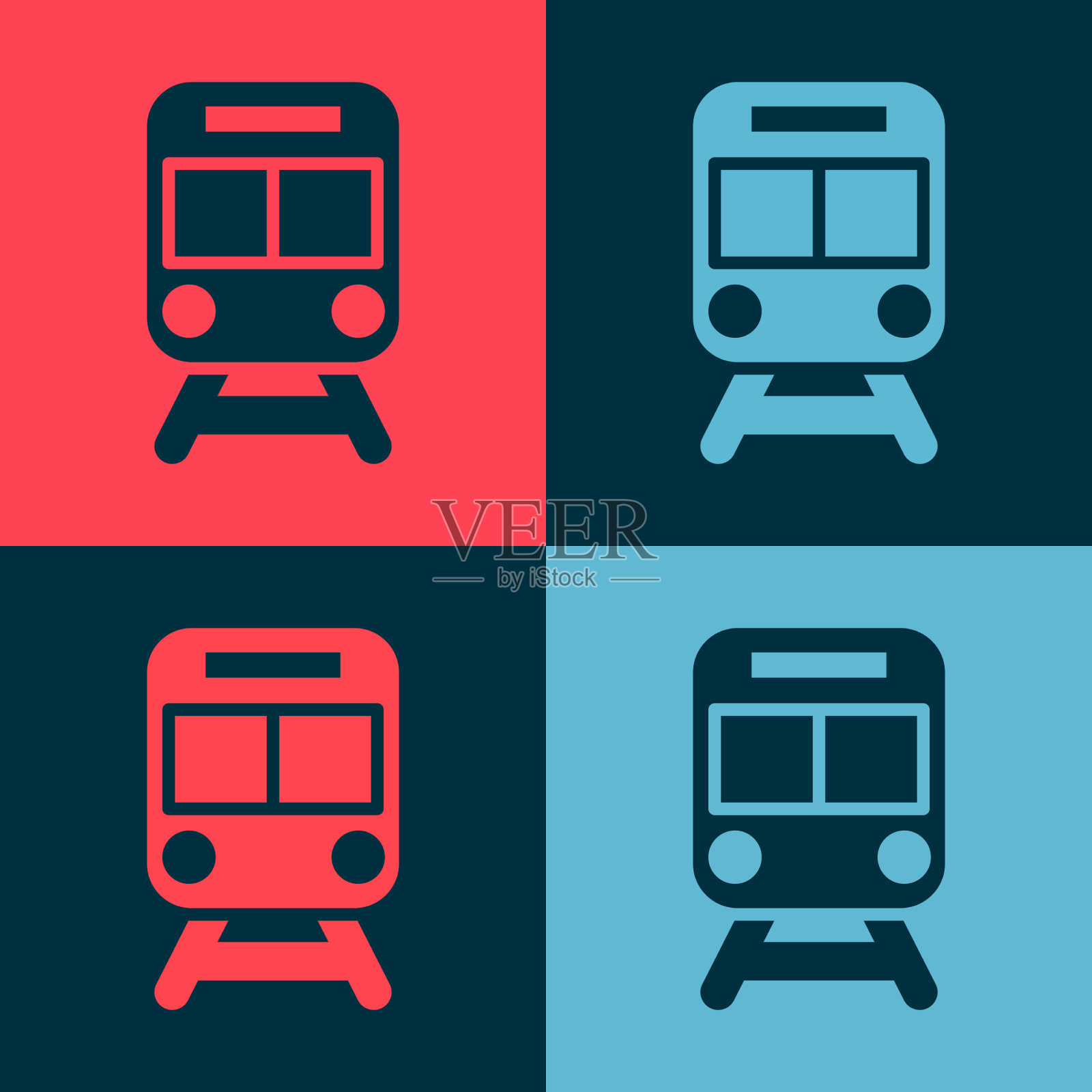 波普艺术的火车和铁路图标孤立的颜色图标素材