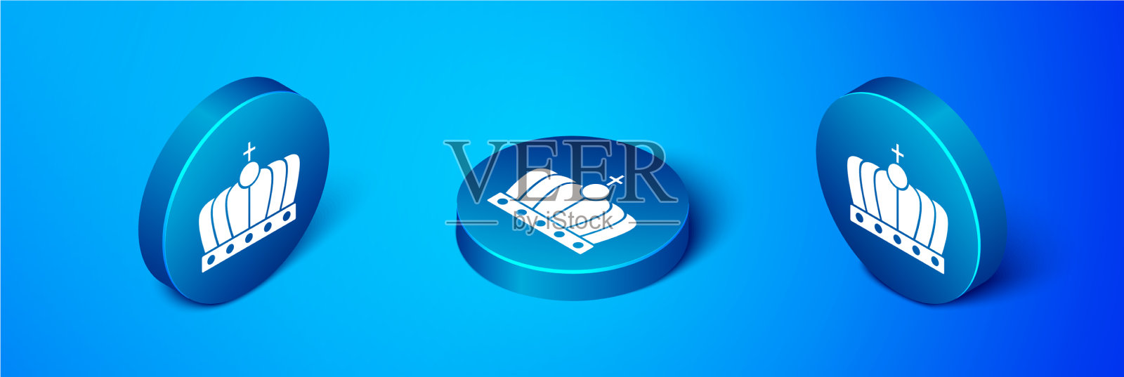 等距国王皇冠图标孤立在蓝色图标素材