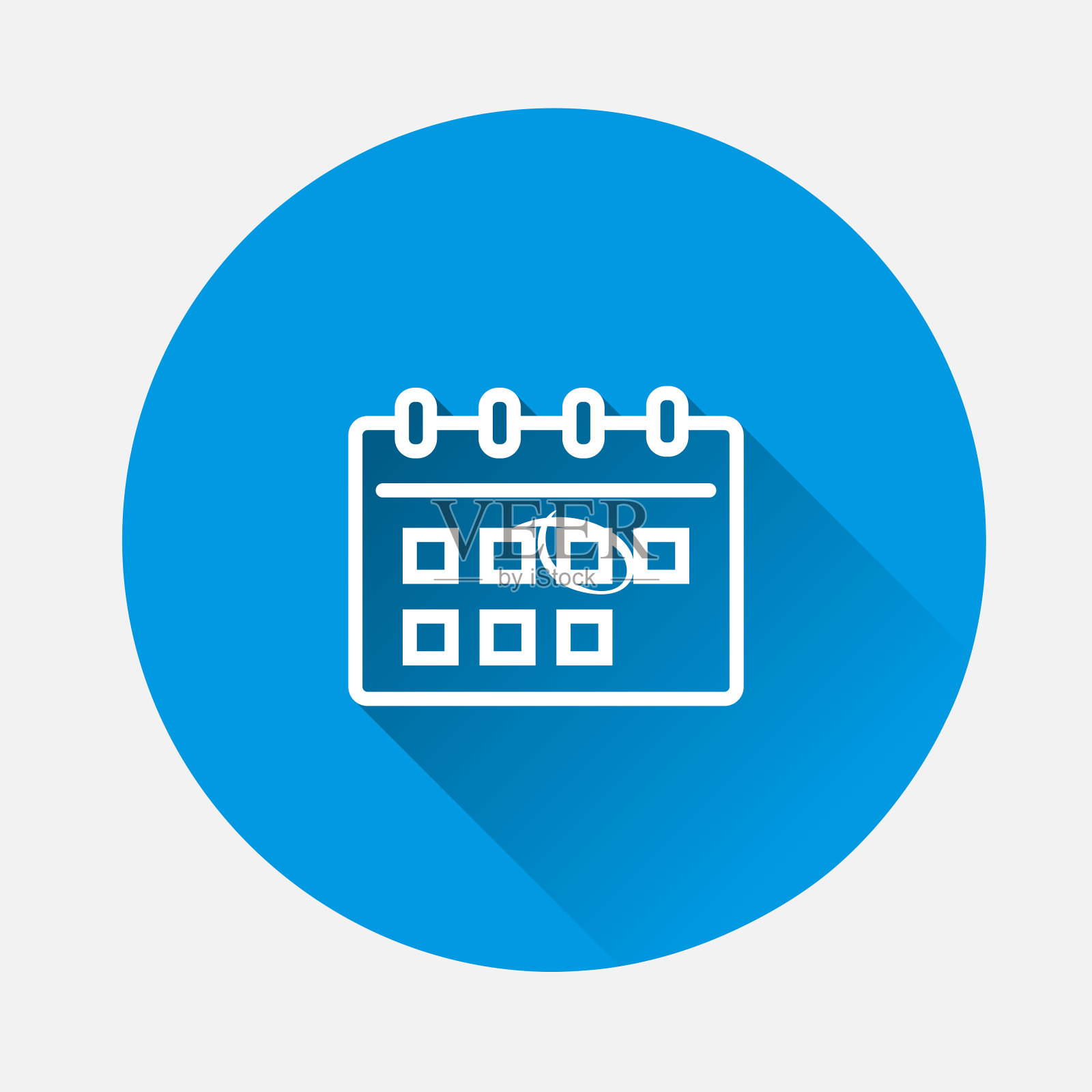 日历矢量图标上的蓝色背景。平面图像与长阴影。插画图片素材
