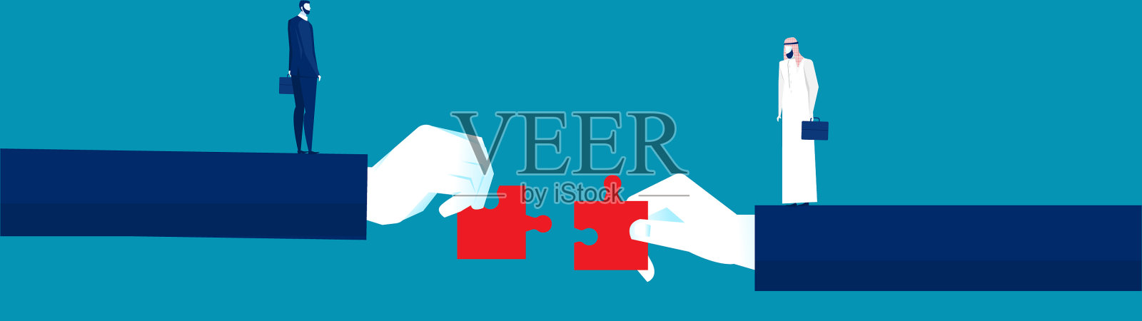 两名商人手中拿着拼图插画图片素材