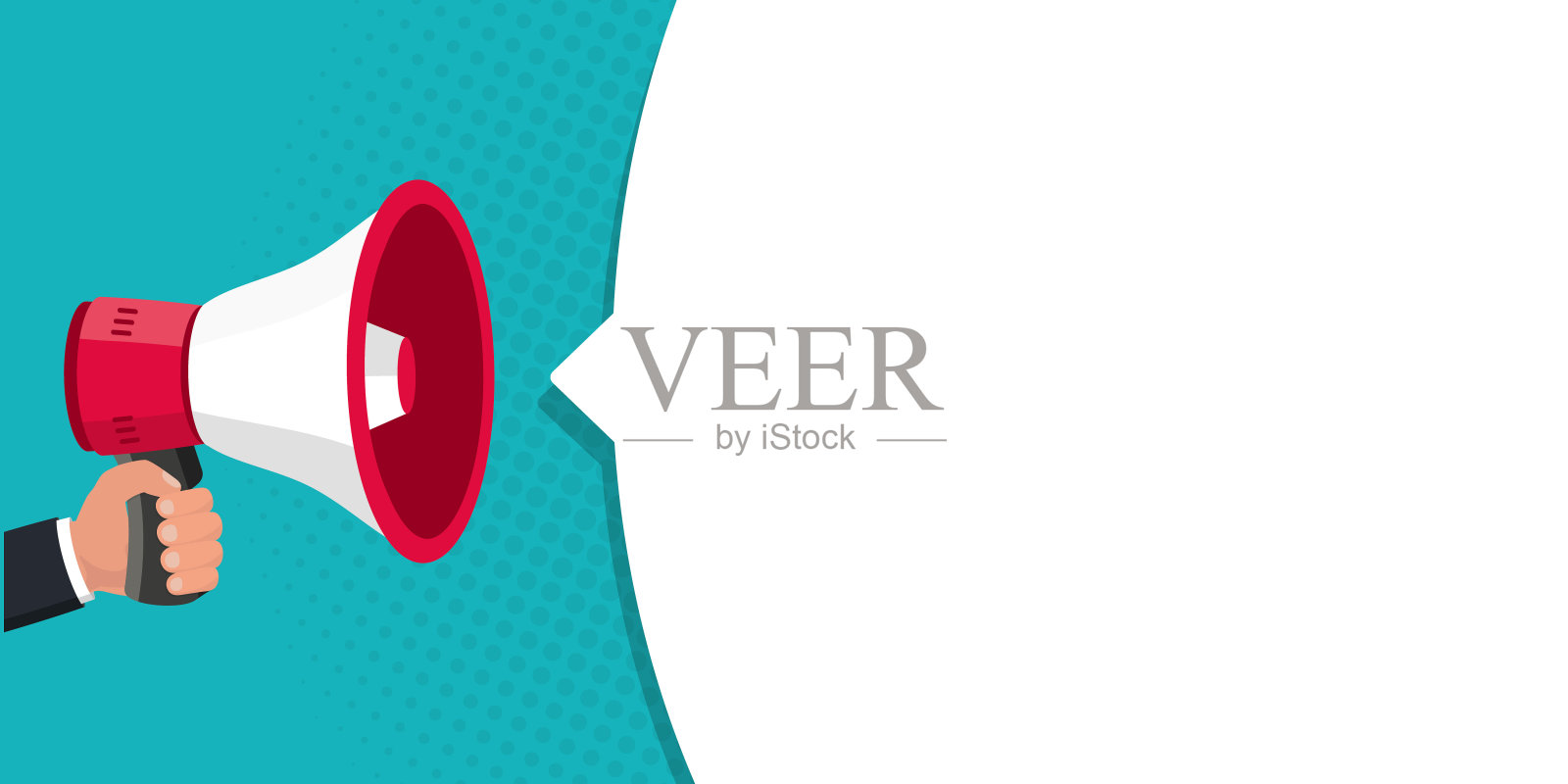 男手拿着扩音器，带着语音泡泡。扬声器。可用于商业、市场营销和广告推广的概念。社交媒体营销和广告概念为您的设计插画图片素材