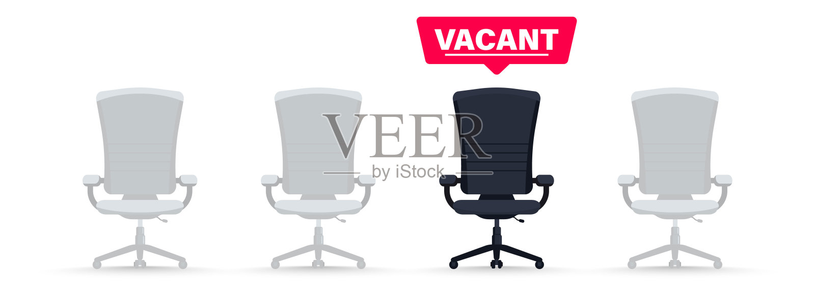 我们在招聘，商业招聘理念。加入我们的团队，我们需要你。建立你的事业。寻找工作候选人。空着的办公椅和一个空缺的标志。招聘和雇佣插画图片素材