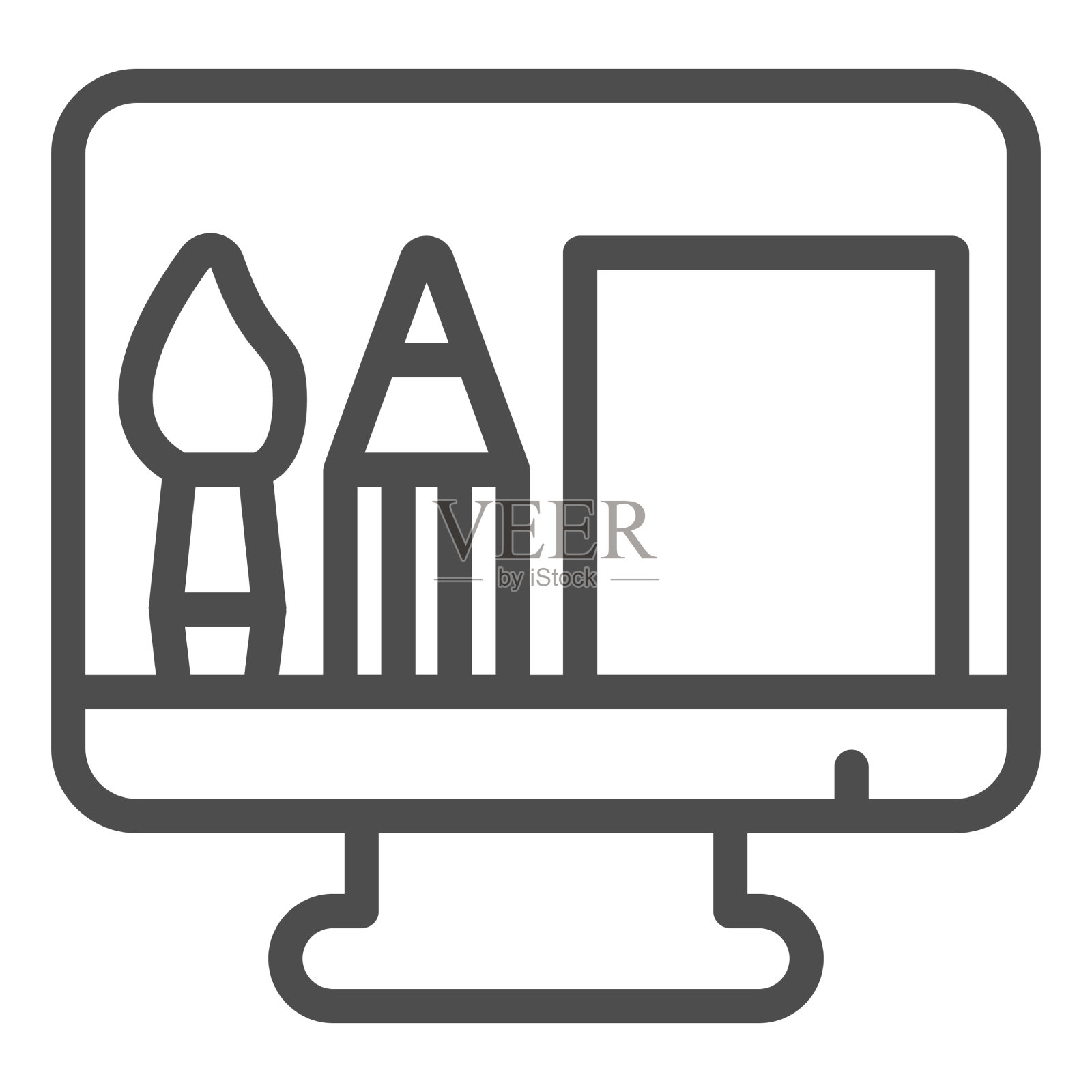 用笔刷铅笔和工作表线图标的监视器图标素材