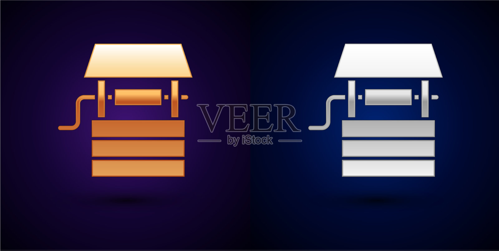 16、金和银一口井带桶喝插画图片素材