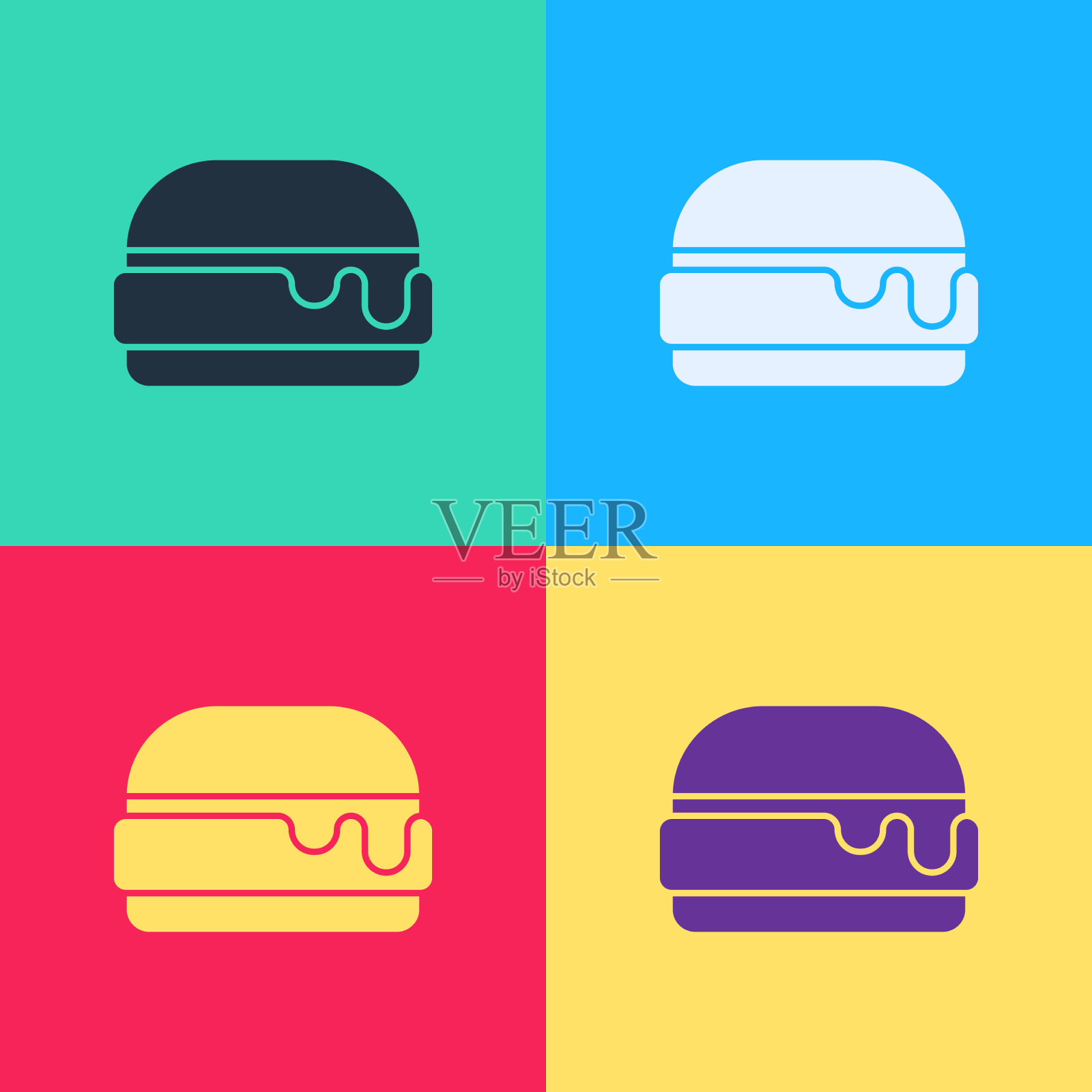 波普艺术汉堡图标孤立的颜色背景插画图片素材