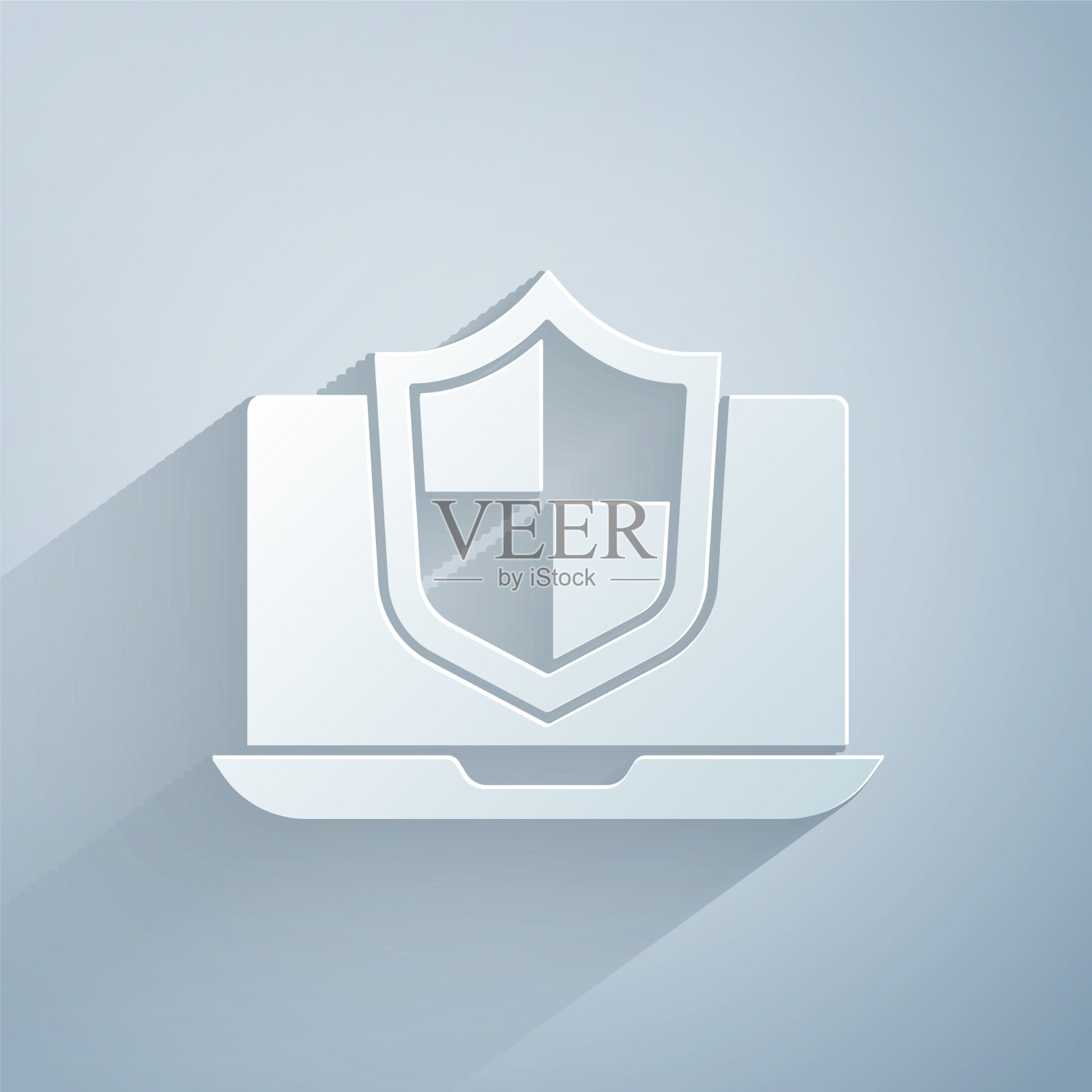 剪纸笔记本电脑保护与盾牌图标图标素材