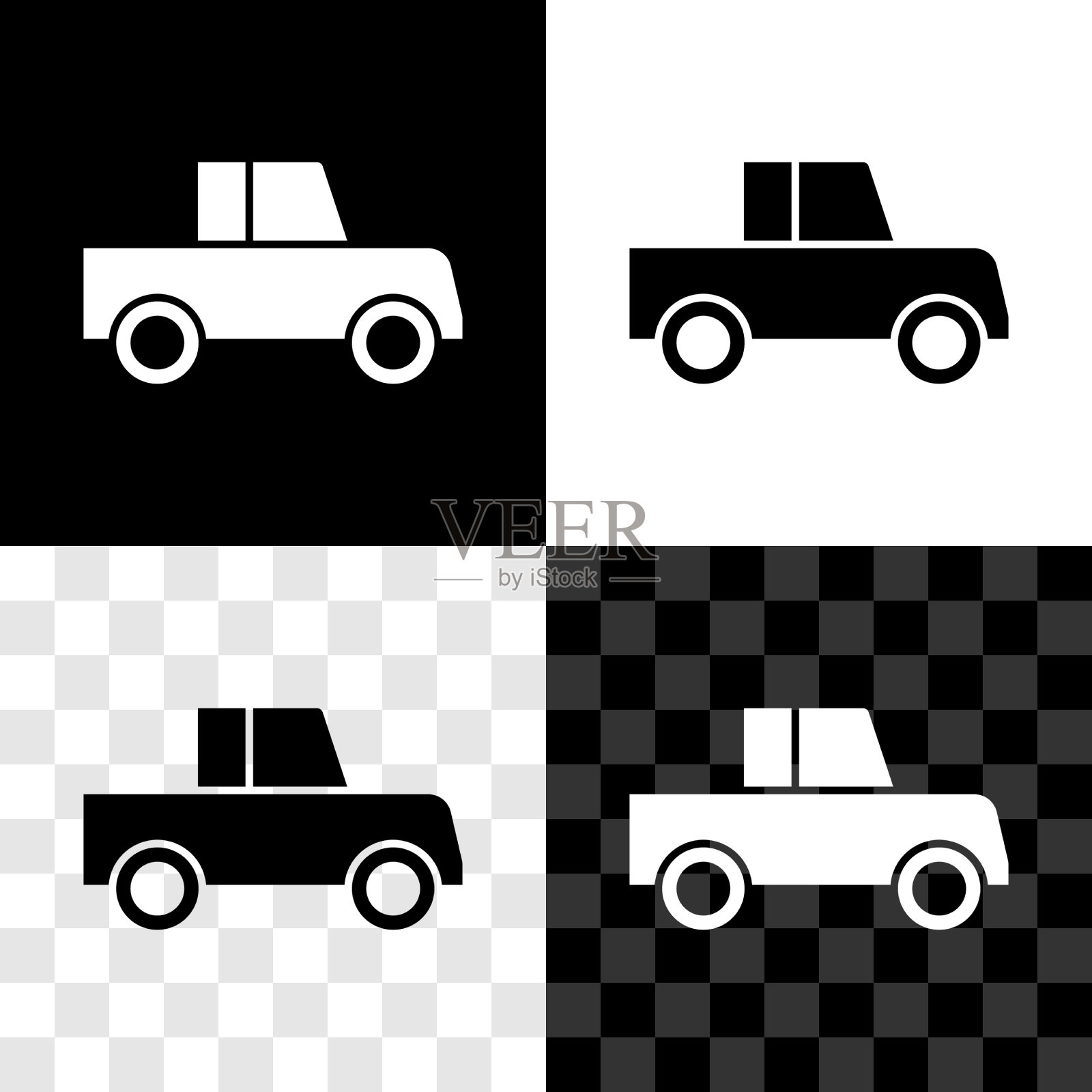 设置汽车图标隔离在黑色和白色图标素材