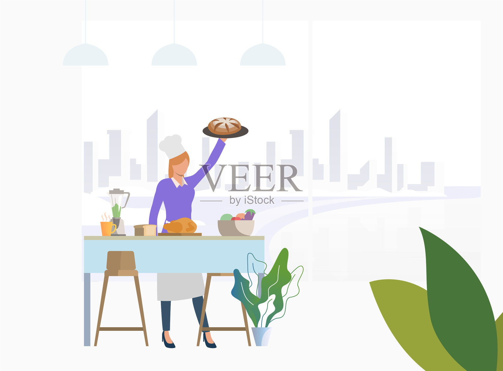 厨师在厨房的桌子上烹饪晚餐设计模板素材