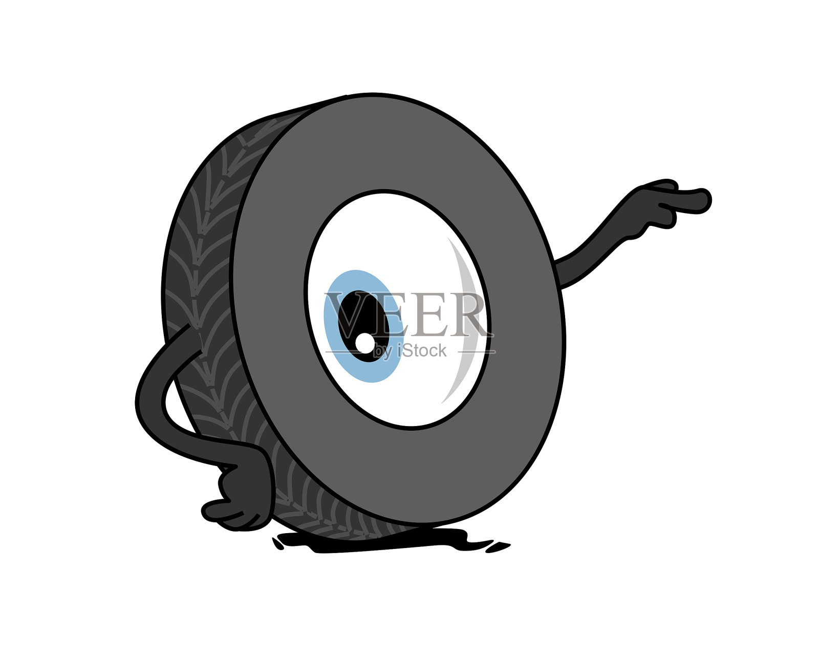 可爱有趣的孤立轮一只眼睛的人物指着他的手指。卡通风格矢量插图。设计元素图片