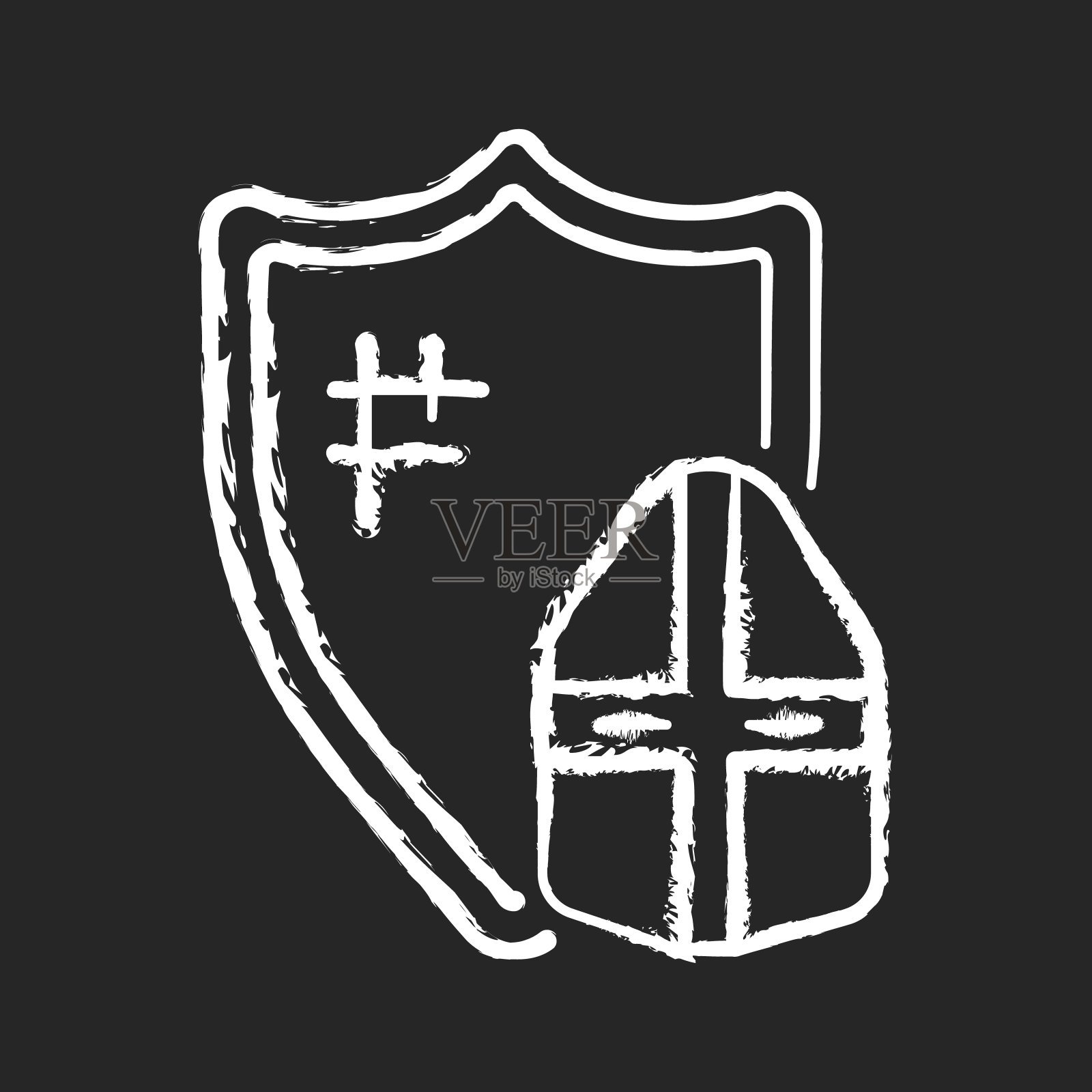 骑士盔甲粉笔白色图标上的黑色背景设计元素图片