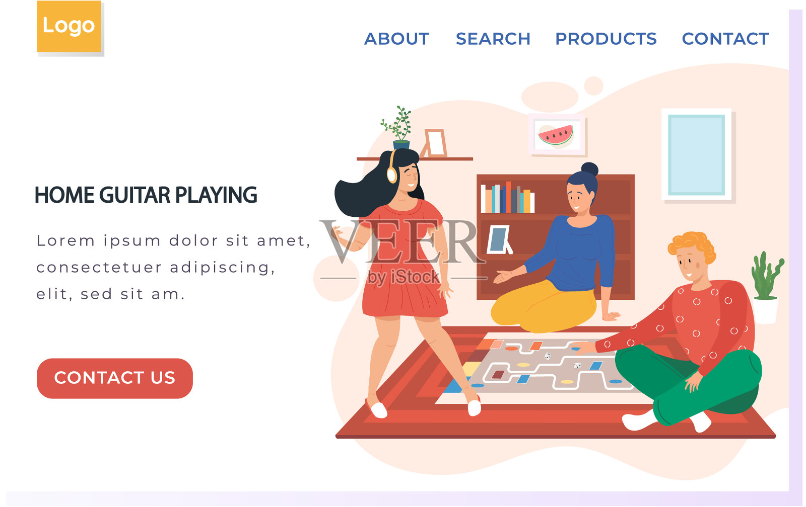 网站与家弹吉他的女孩插画图片素材