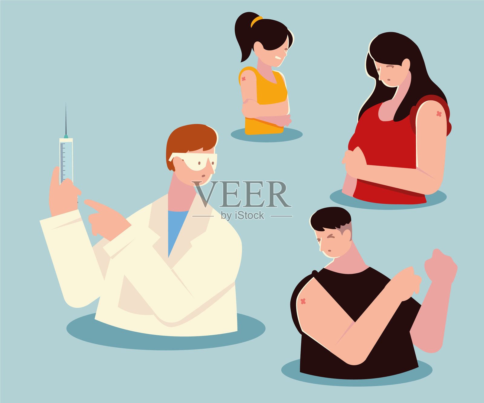 医生拿着注射器和手臂疼痛的人插画图片素材