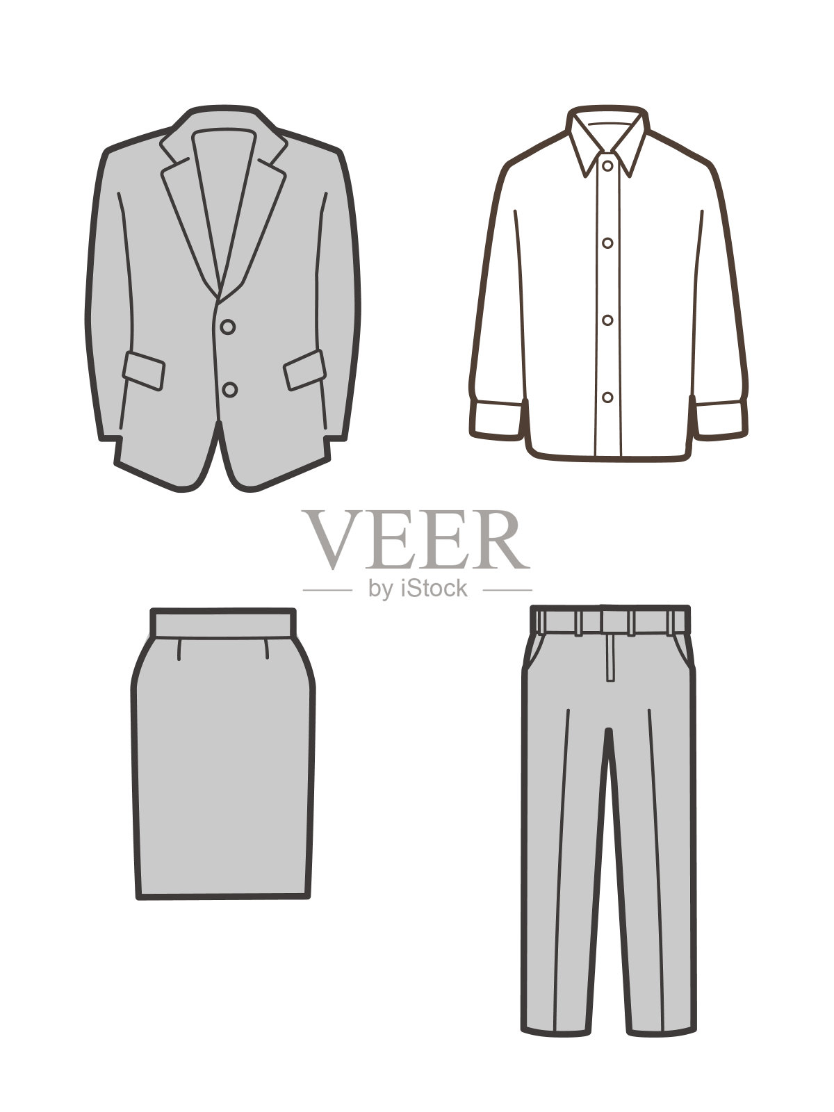 套装、裙子、裤子和衬衫的插图。设计元素图片