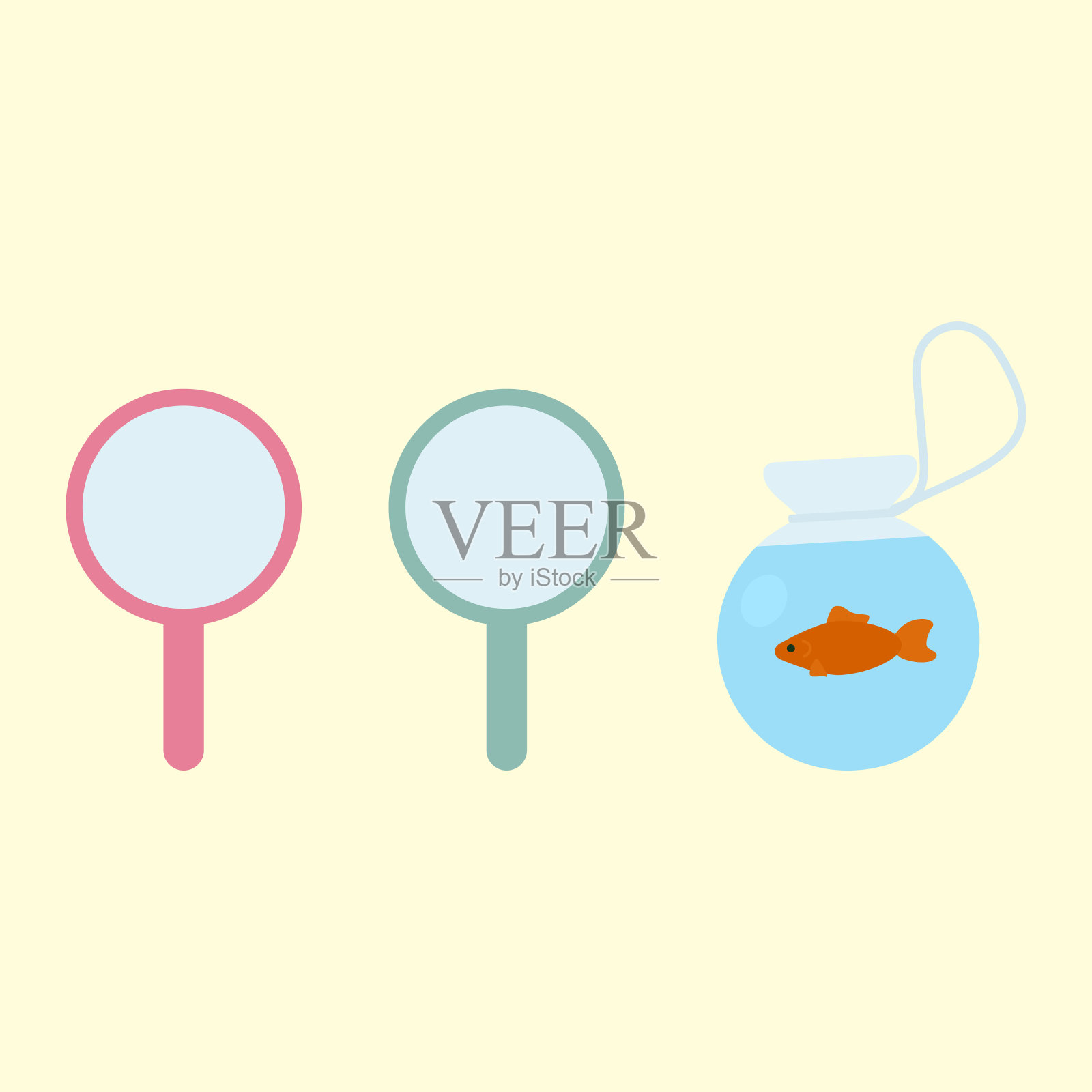 简单可爱的金鱼铲插图，平面设计插画图片素材