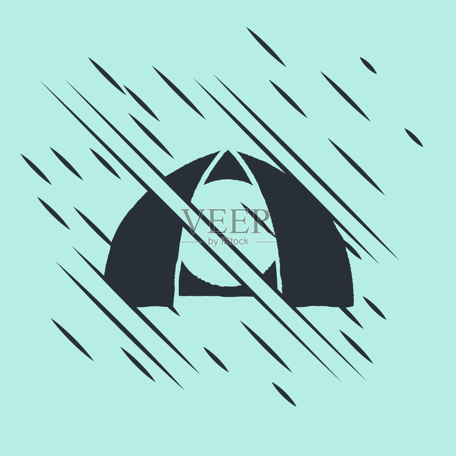 黑色旅游帐篷图标孤立在绿色上插画图片素材