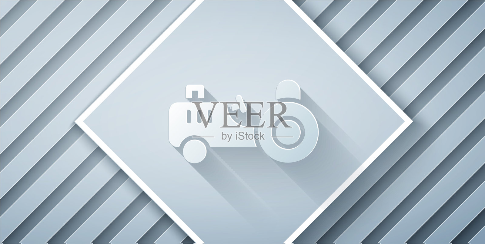 剪纸拖拉机图标孤立在灰色背景插画图片素材