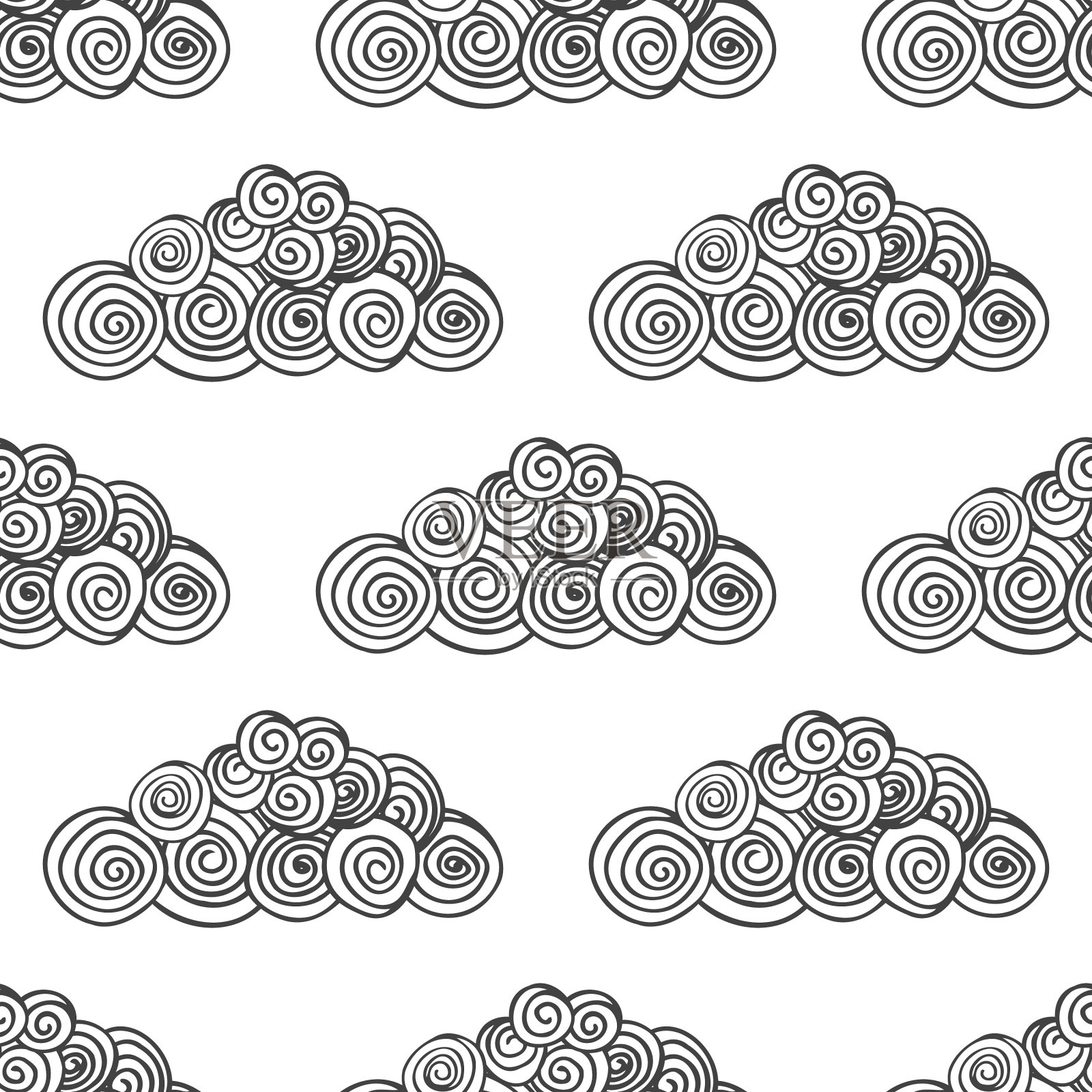 无缝图案与有趣的漩涡云插画图片素材