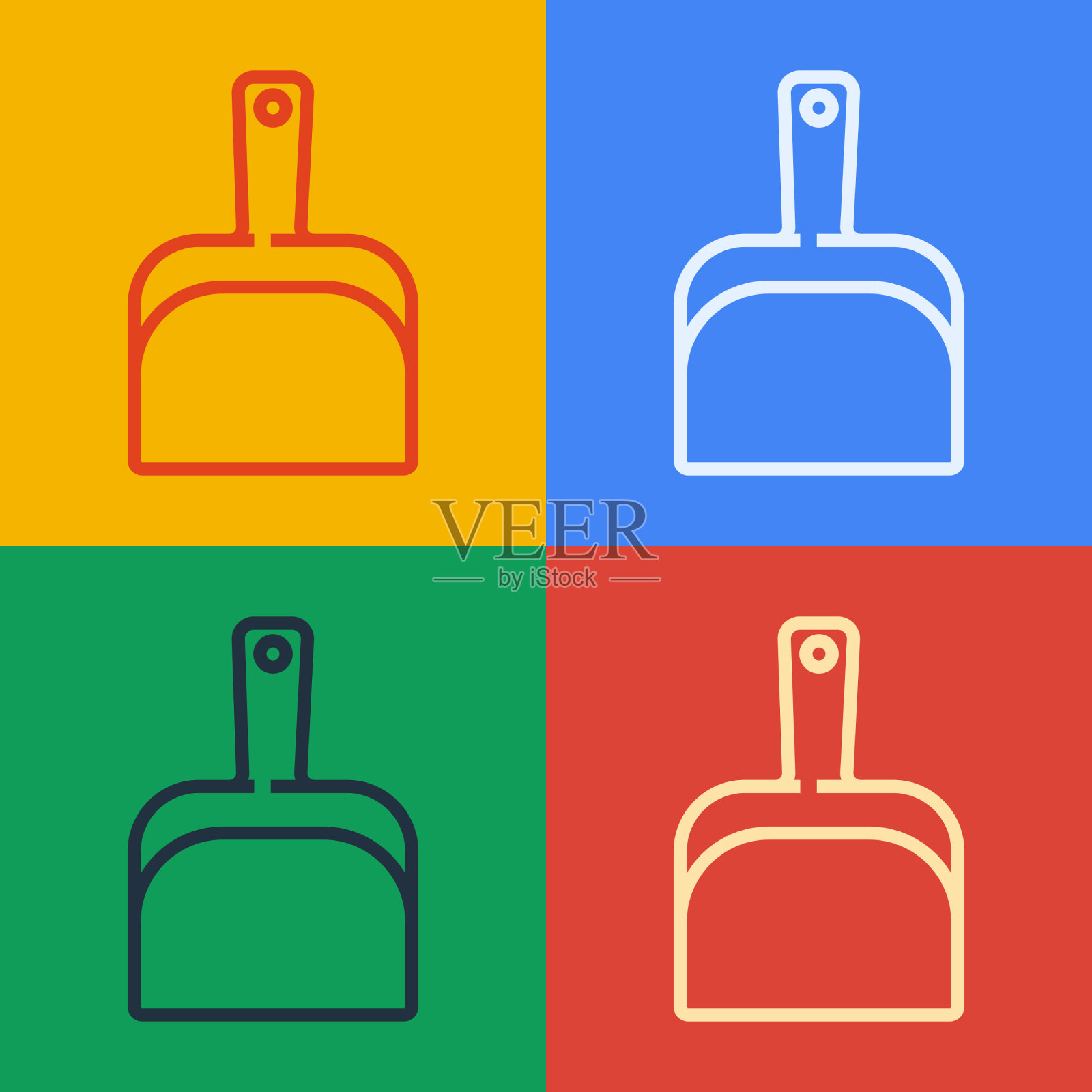 波普艺术线簸箕图标孤立上的颜色插画图片素材