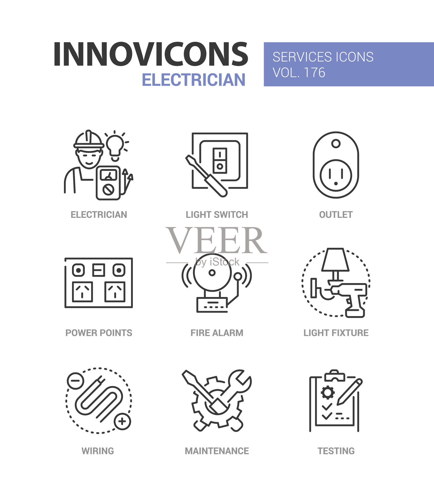 电工服务-线条设计风格图标集图标素材