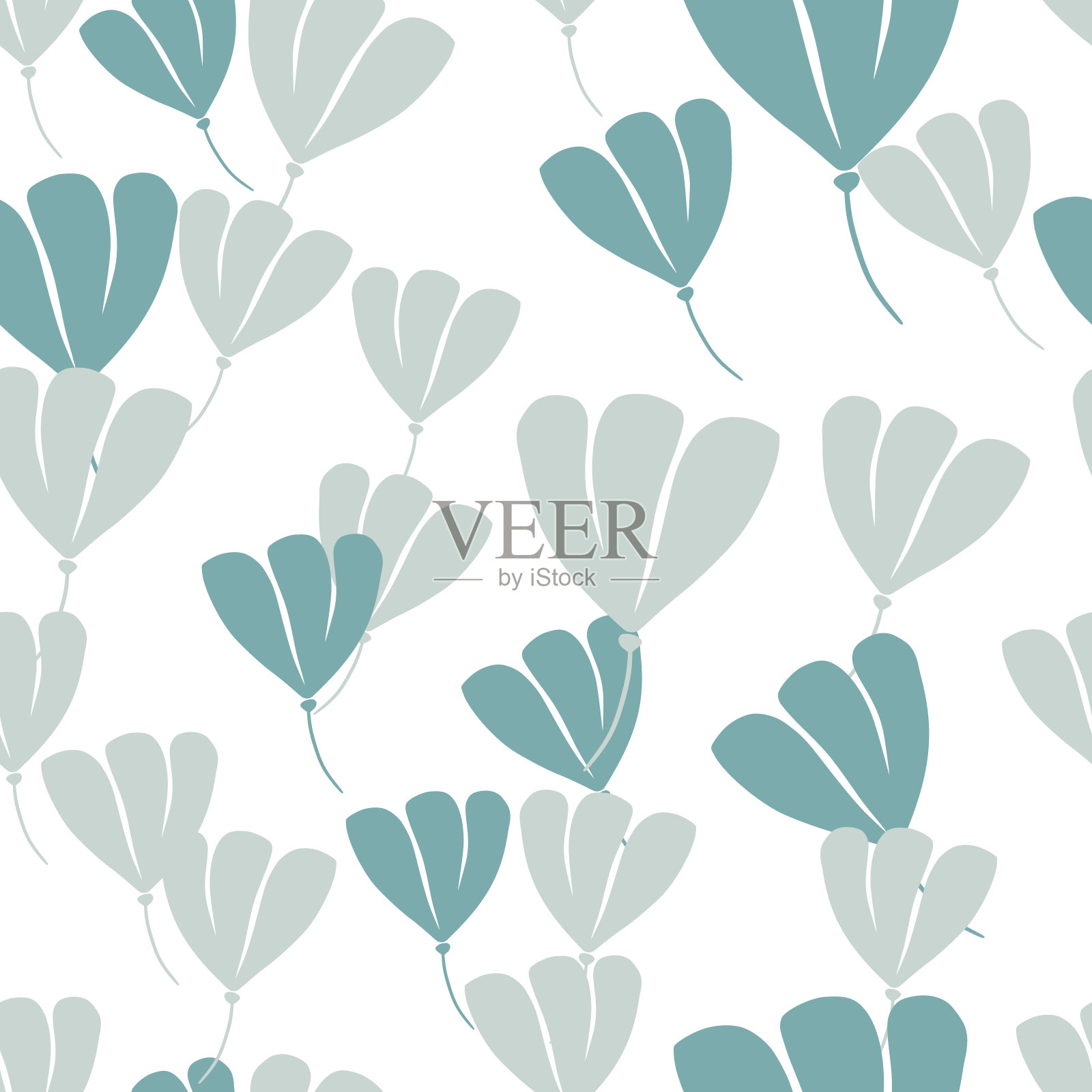 孤立无缝图案与随机蓝色宇宙花点缀。白色背景。抽象的植物学打印。插画图片素材