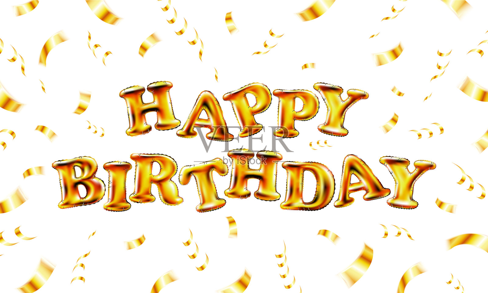 生日祝福语做成金色充气插画图片素材