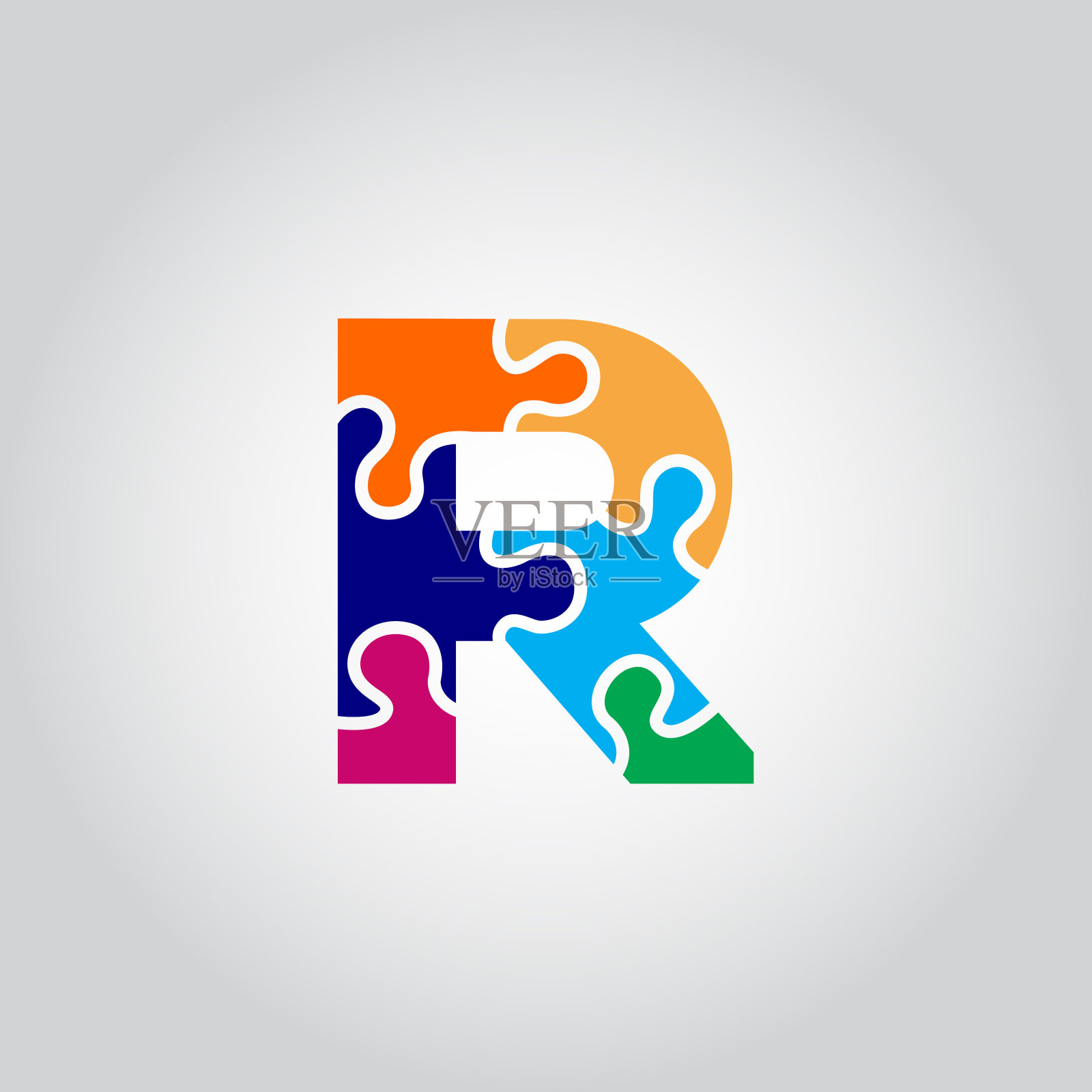 多色拼图R标志向量现代插图模板插画图片素材