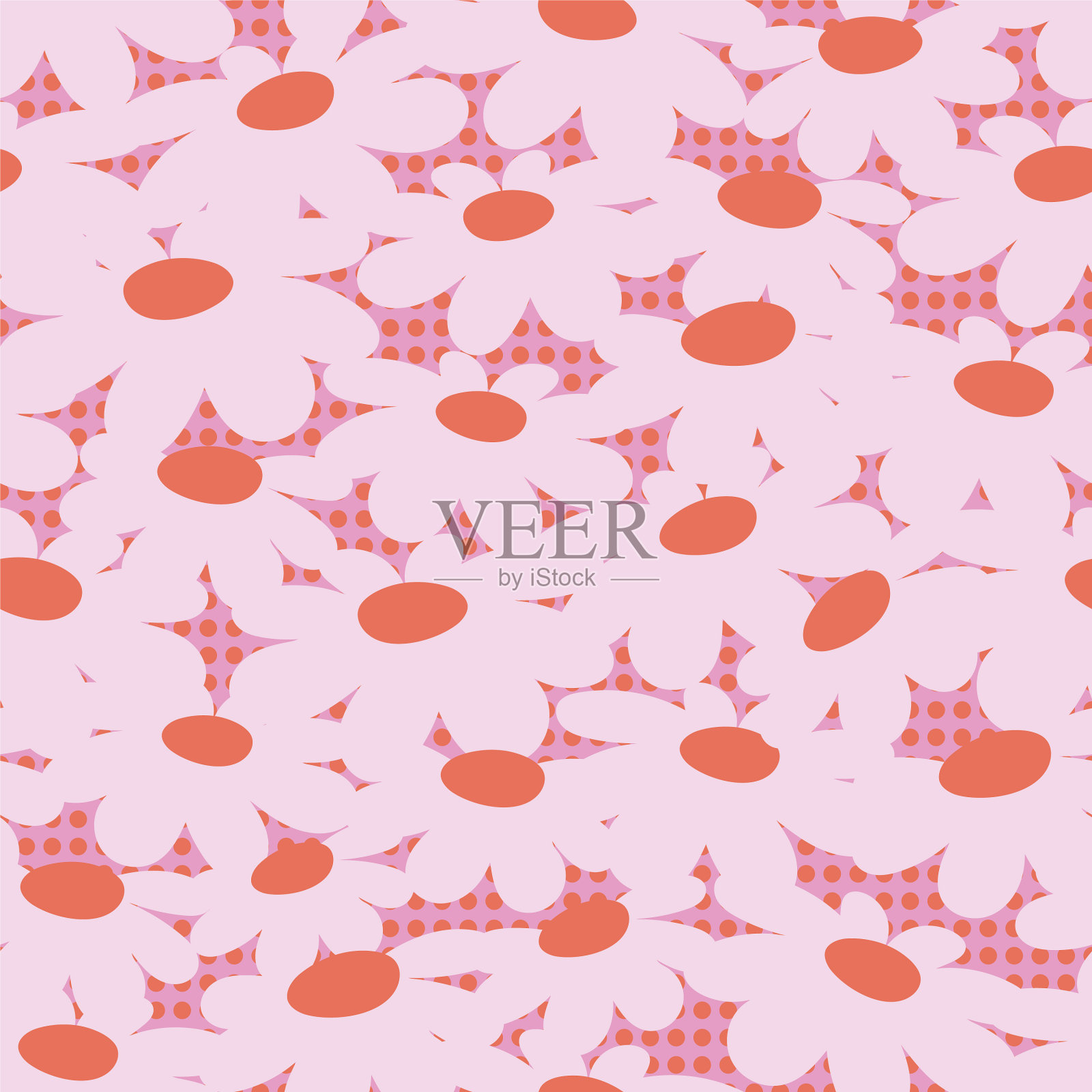 粉色和橙色抽象菊花无缝图案插画图片素材