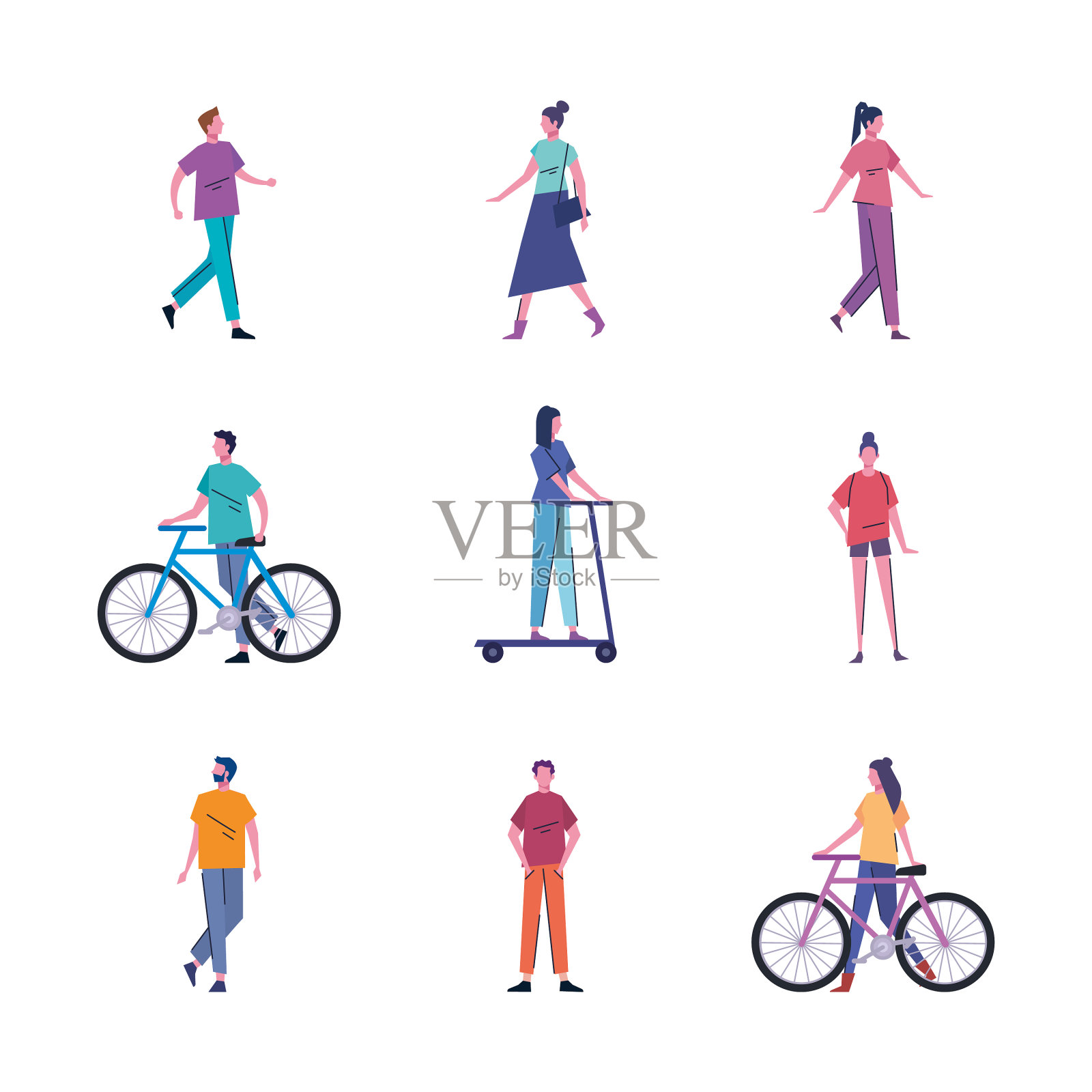 年轻人练习虚拟角色活动插画图片素材