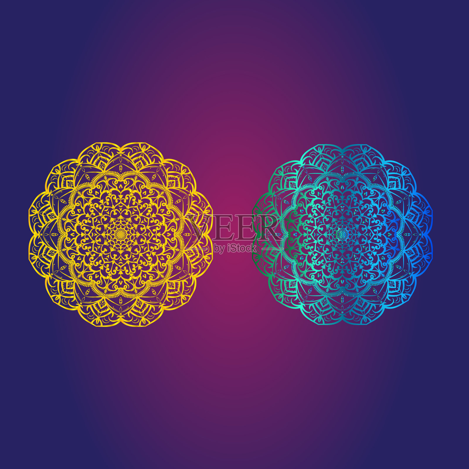 金色和蓝色渐变曼荼罗设计插画图片素材