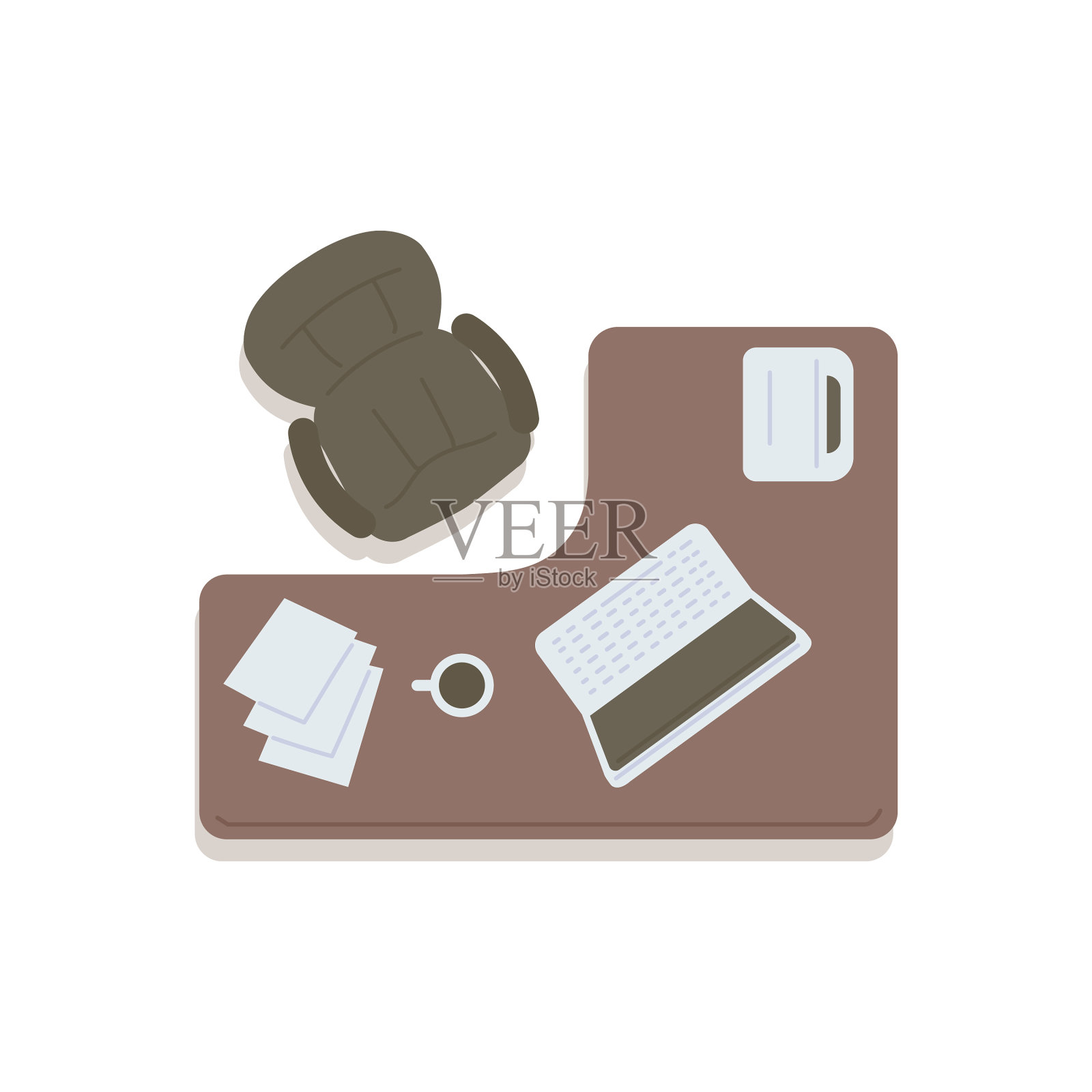 俯视图的家庭或办公室工作单位设计元素图片