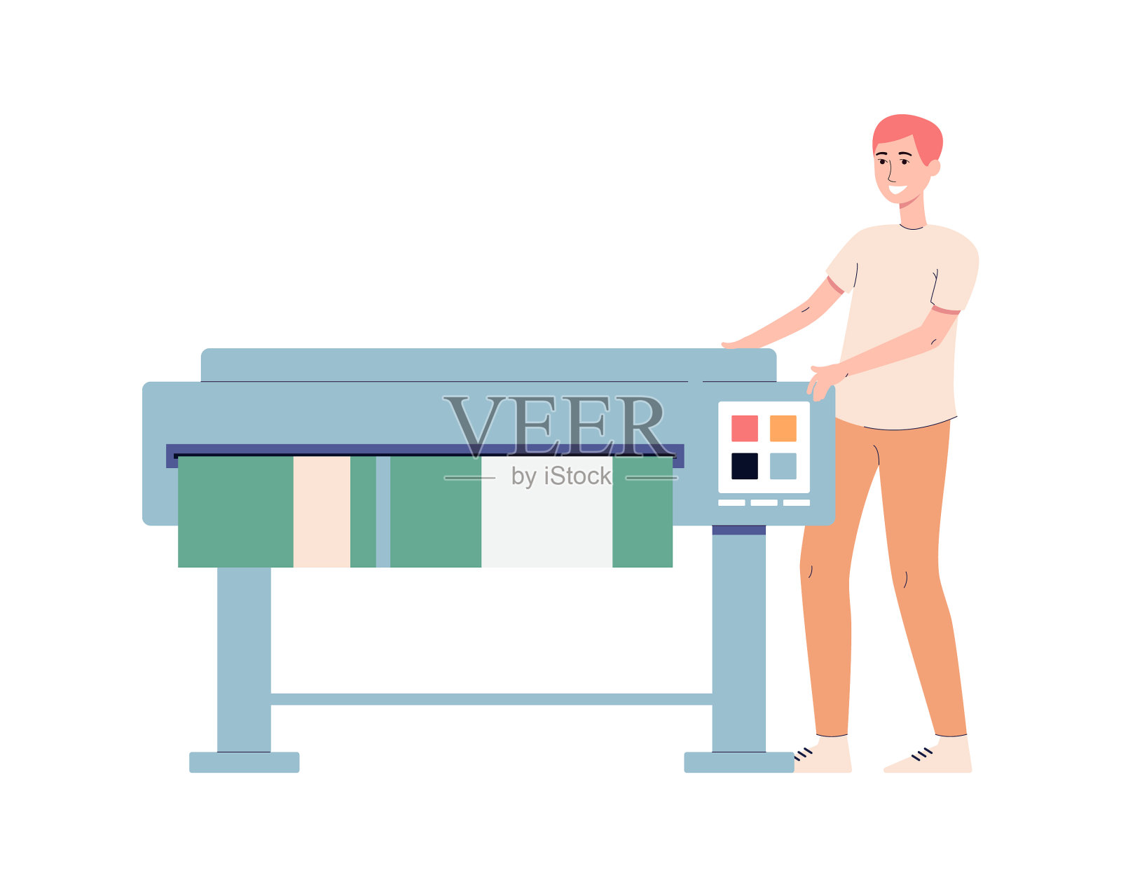 男在印刷中与印刷设备一起工作设计元素图片