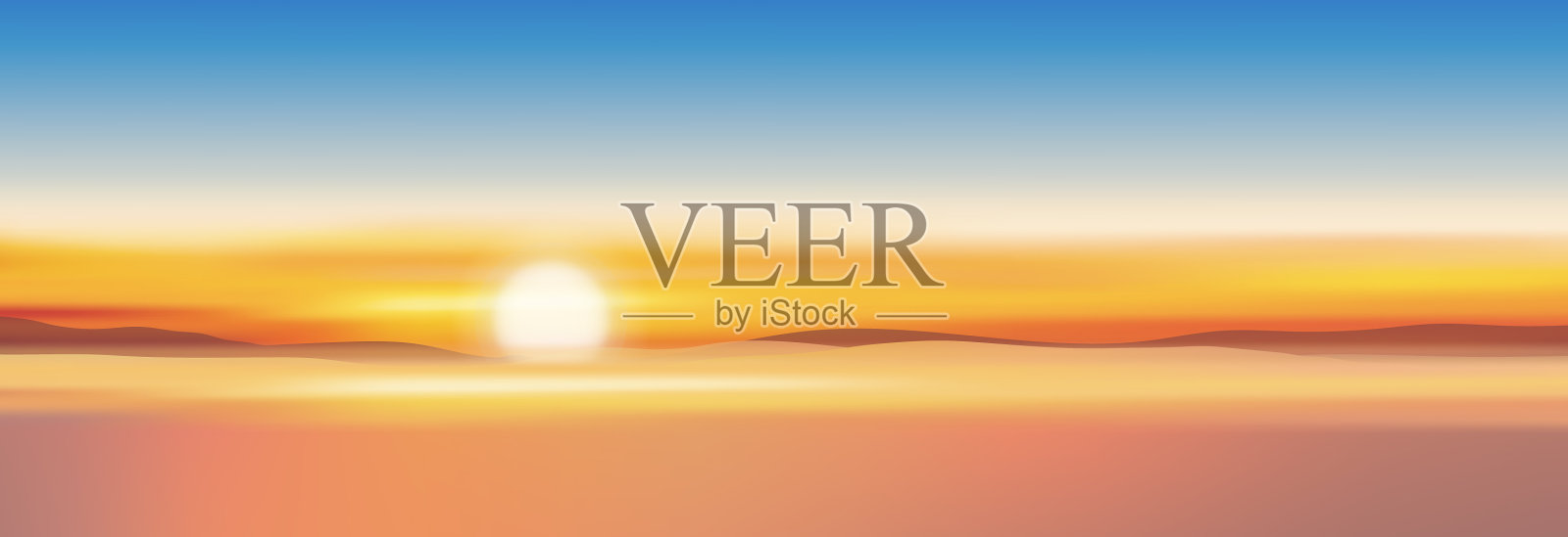 夕阳与黄昏的天空在金黄的橙色和插画图片素材